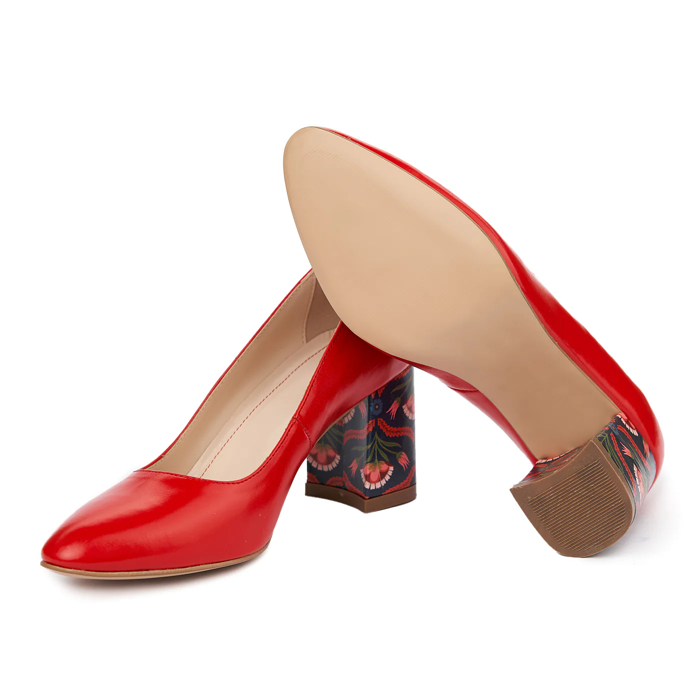 Pantofi dama toc gros din piele naturala rosie 4893 - Image 3