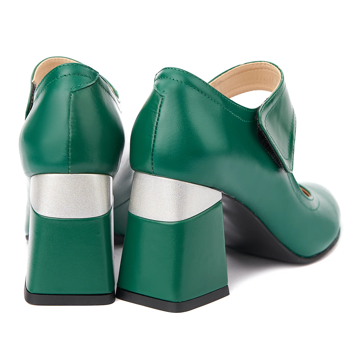 Pantofi dama toc gros din piele naturala verde 4346 - Image 2