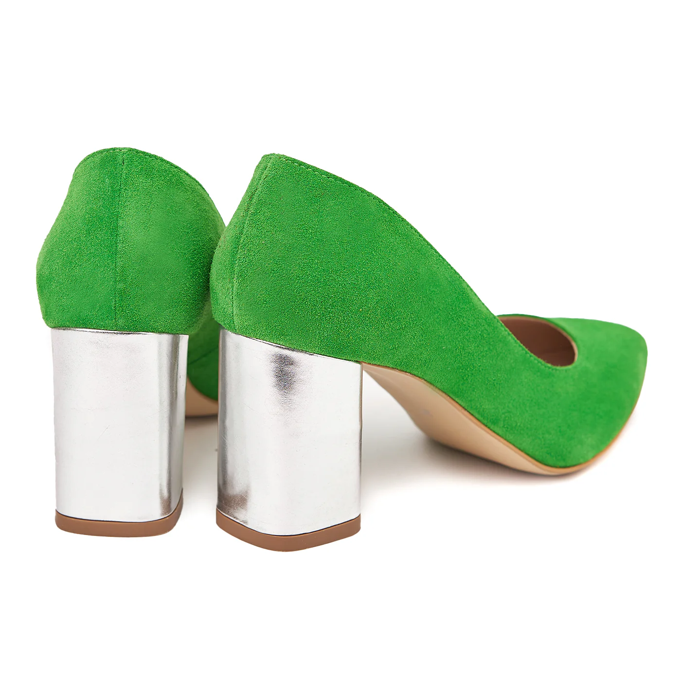 Pantofi dama toc gros din piele naturala verde 4621 - Image 2