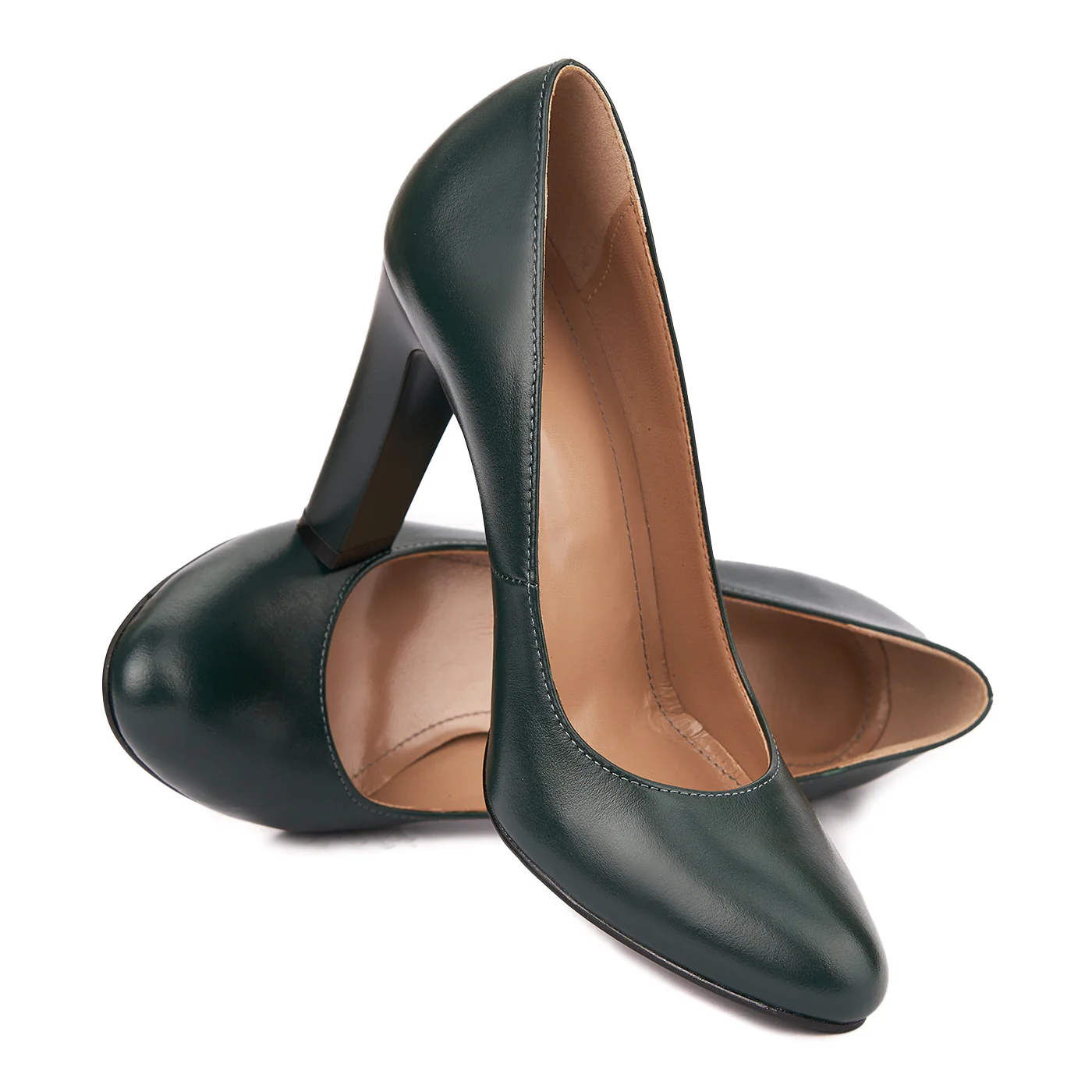 Pantofi dama toc gros din piele naturala verde 4648 - Image 4
