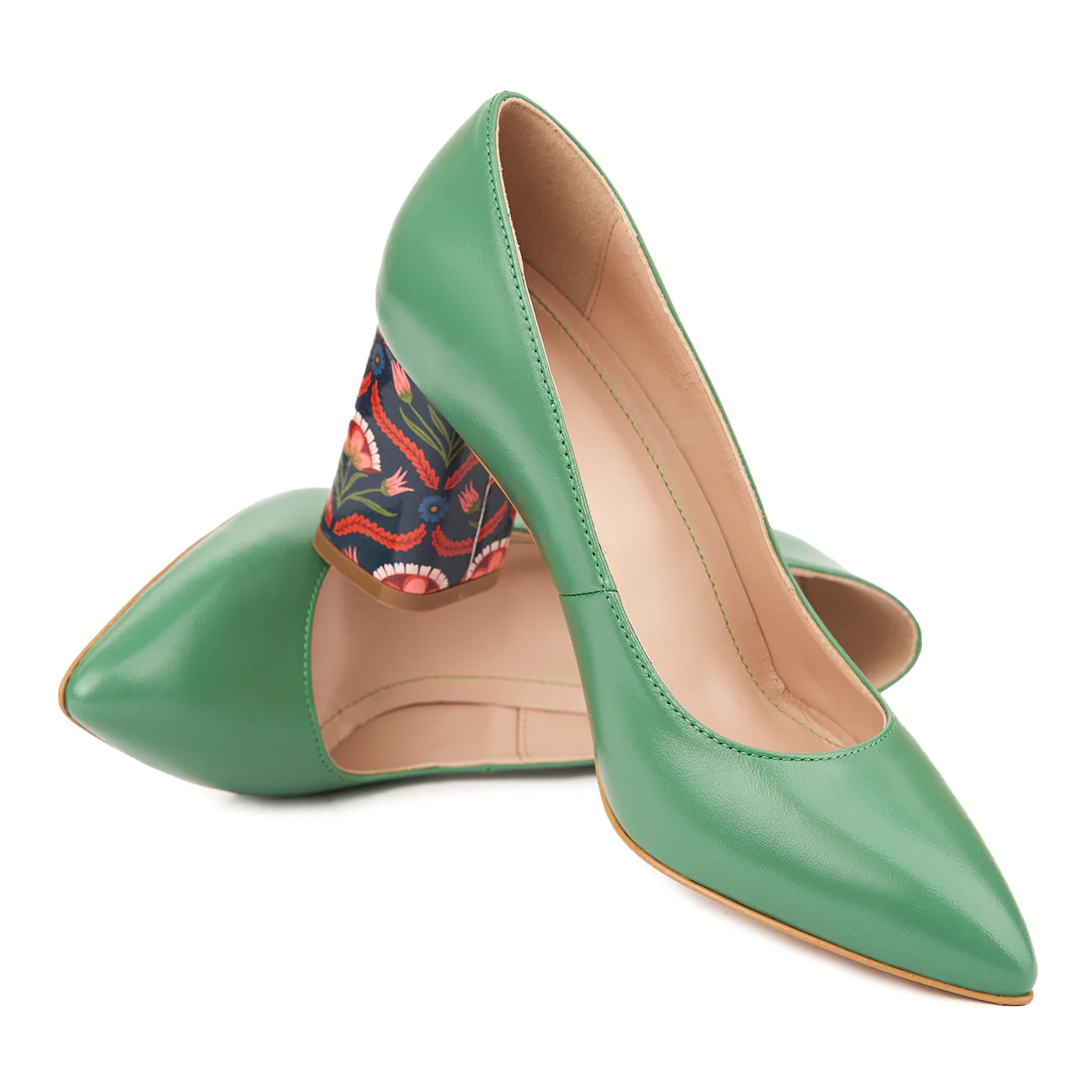 Pantofi dama toc gros din piele naturala verde 4783 - Image 4
