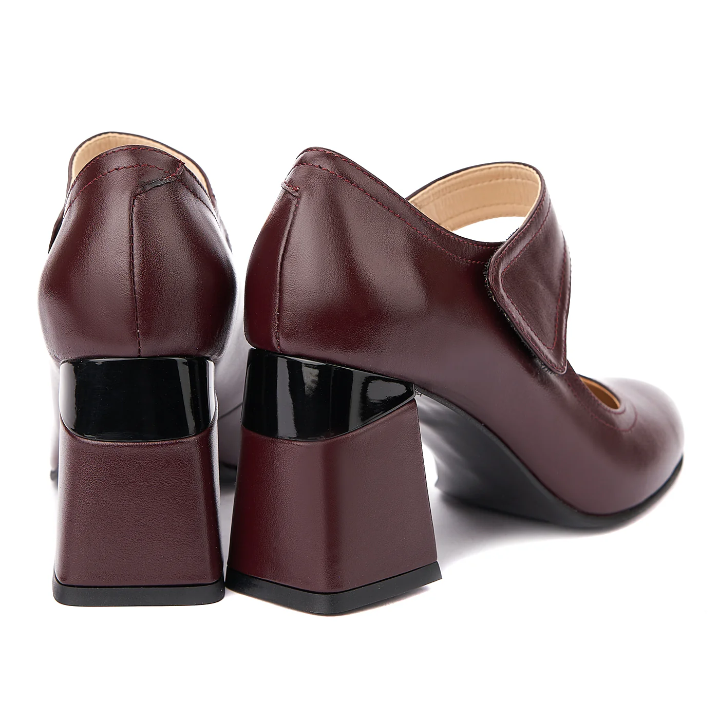 Pantofi dama toc gros din piele naturala visinie 4345 - Image 2