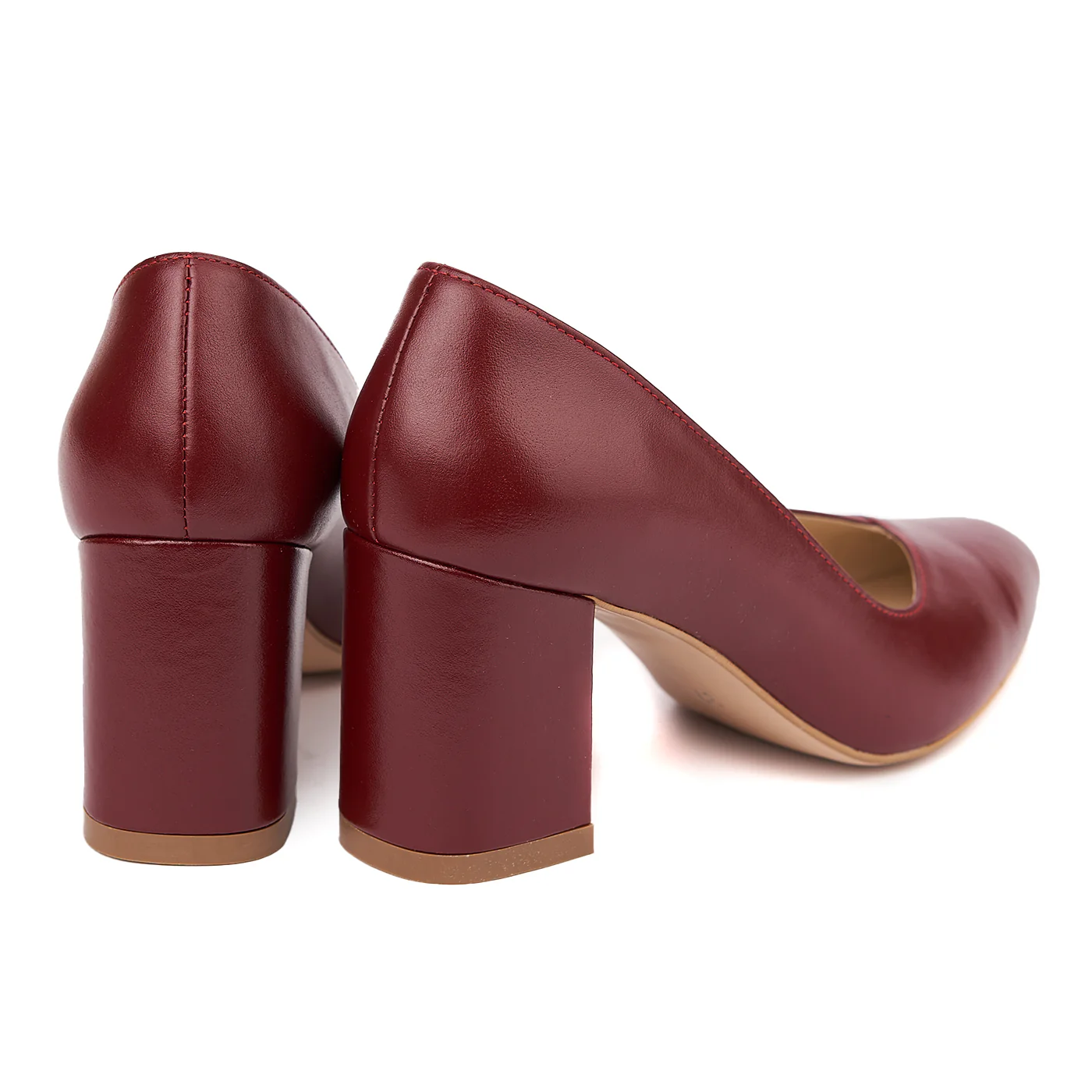 Pantofi dama toc gros din piele naturala visinie 4645 - Image 2