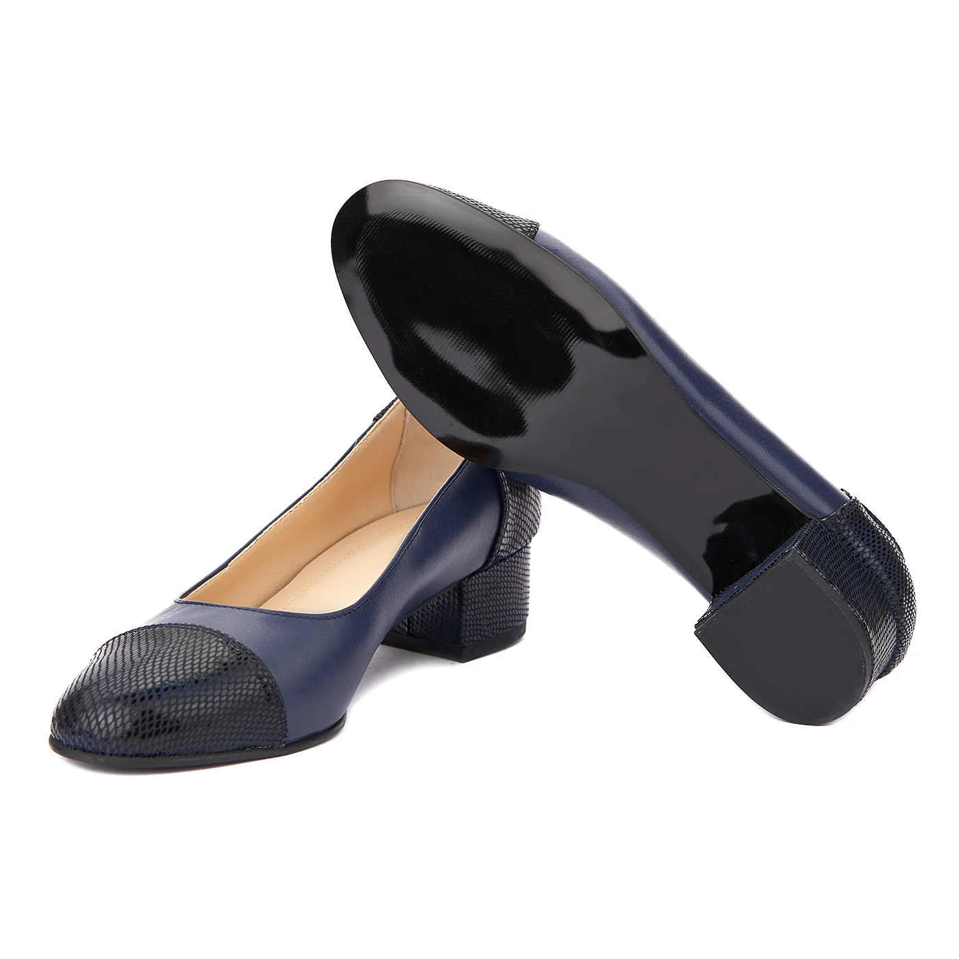 Pantofi dama toc mic din piele naturala albastra 4356 - Image 3