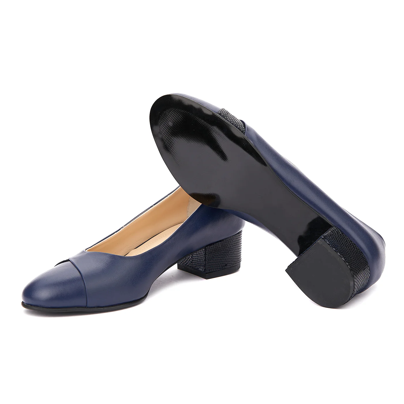 Pantofi dama toc mic din piele naturala bleumarin 4353 - Image 3