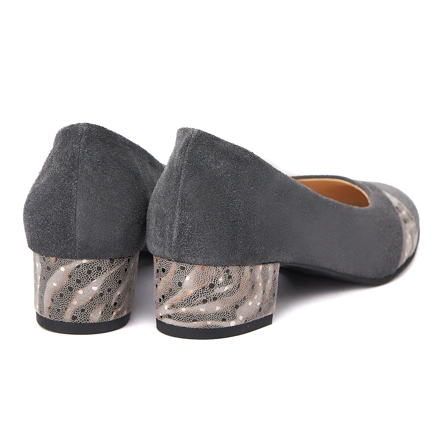 Pantofi dama toc mic din piele naturala gri 4352 - Image 2