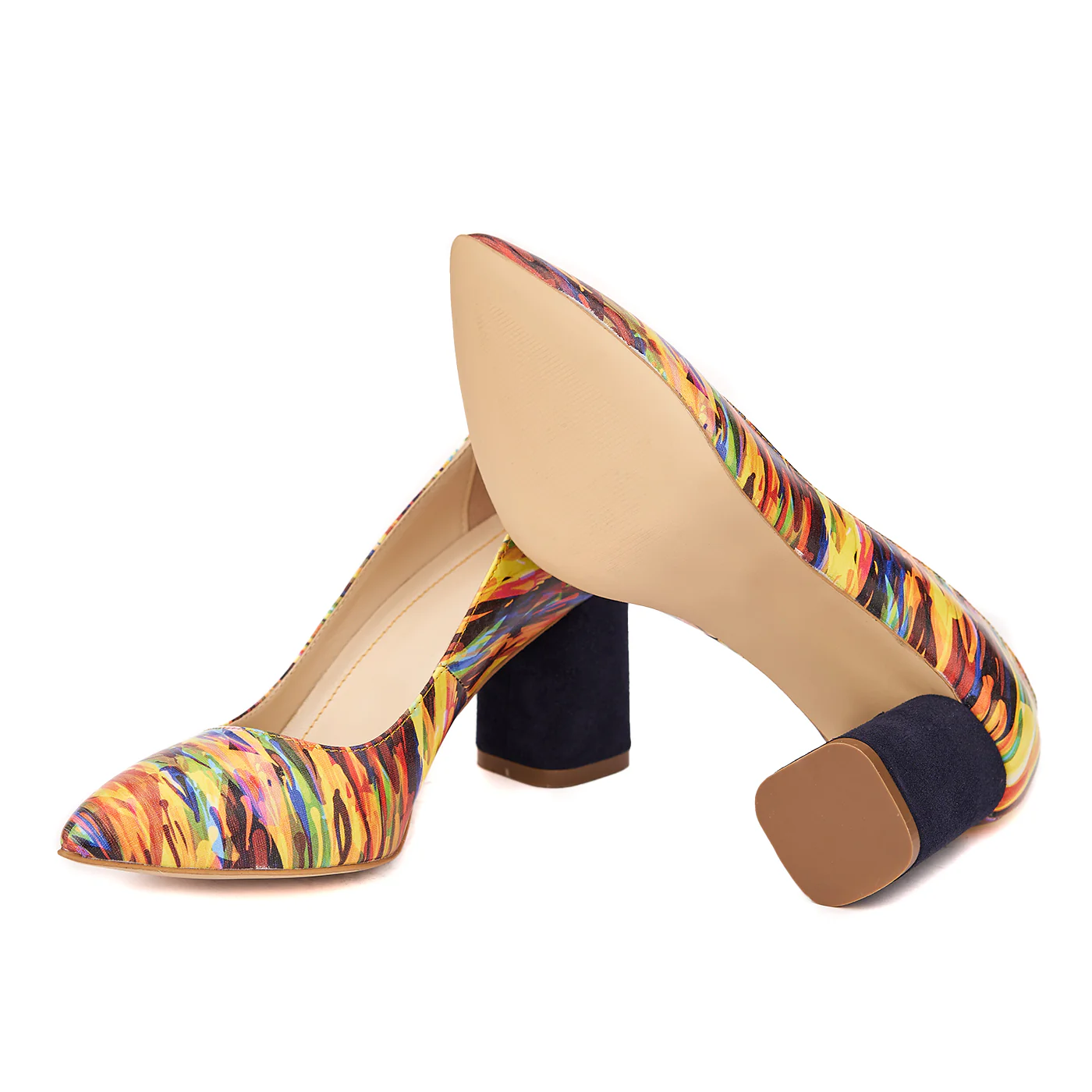 Pantofi de Piele Dama cu Toc Gros 8 Cm Multicolor 4446 - Image 3