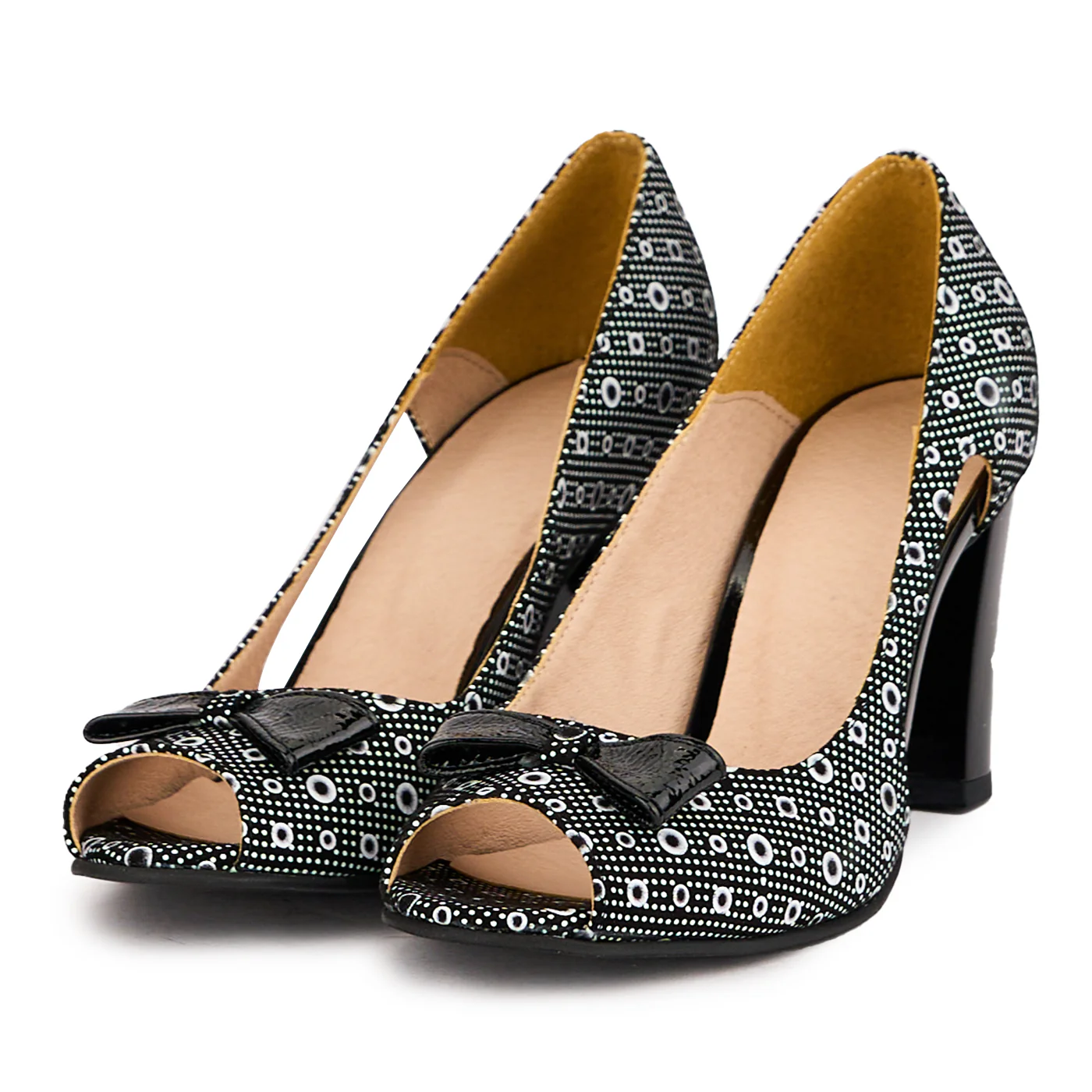 Pantofi decupati dama din piele naturala multicolor cu toc gros 8 cm 16519 - Image 3