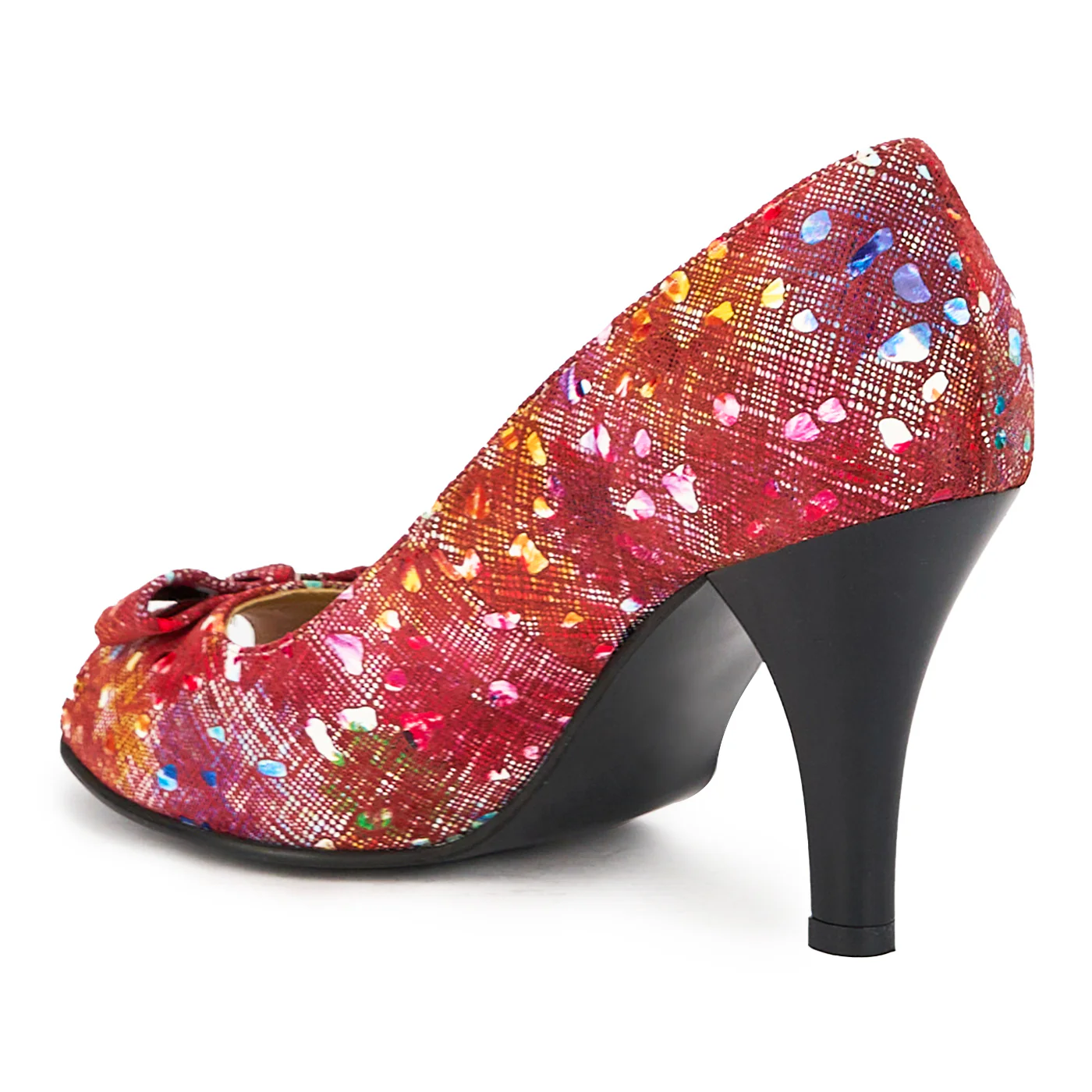 Pantofi decupati dama din piele naturala multicolor cu toc subtire 9 cm 15857 - Image 2