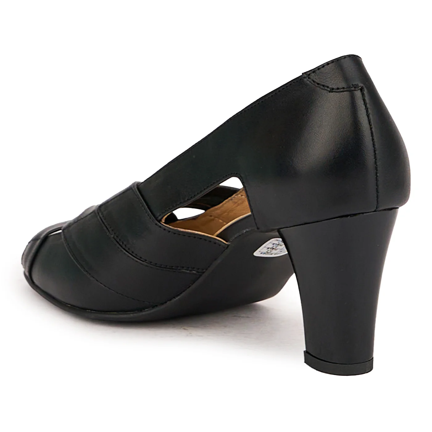 Pantofi decupati dama din piele naturala neagra cu toc gros 6.5 cm 16771 - Image 2