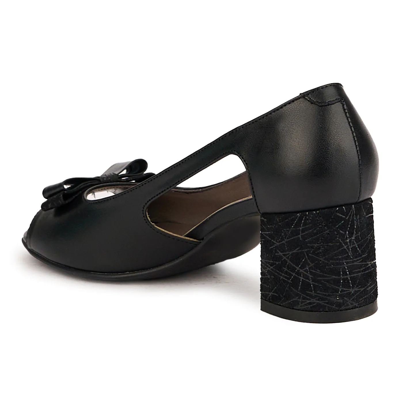 Pantofi decupati dama din piele naturala neagra cu toc gros 6 cm 16774 - Image 2