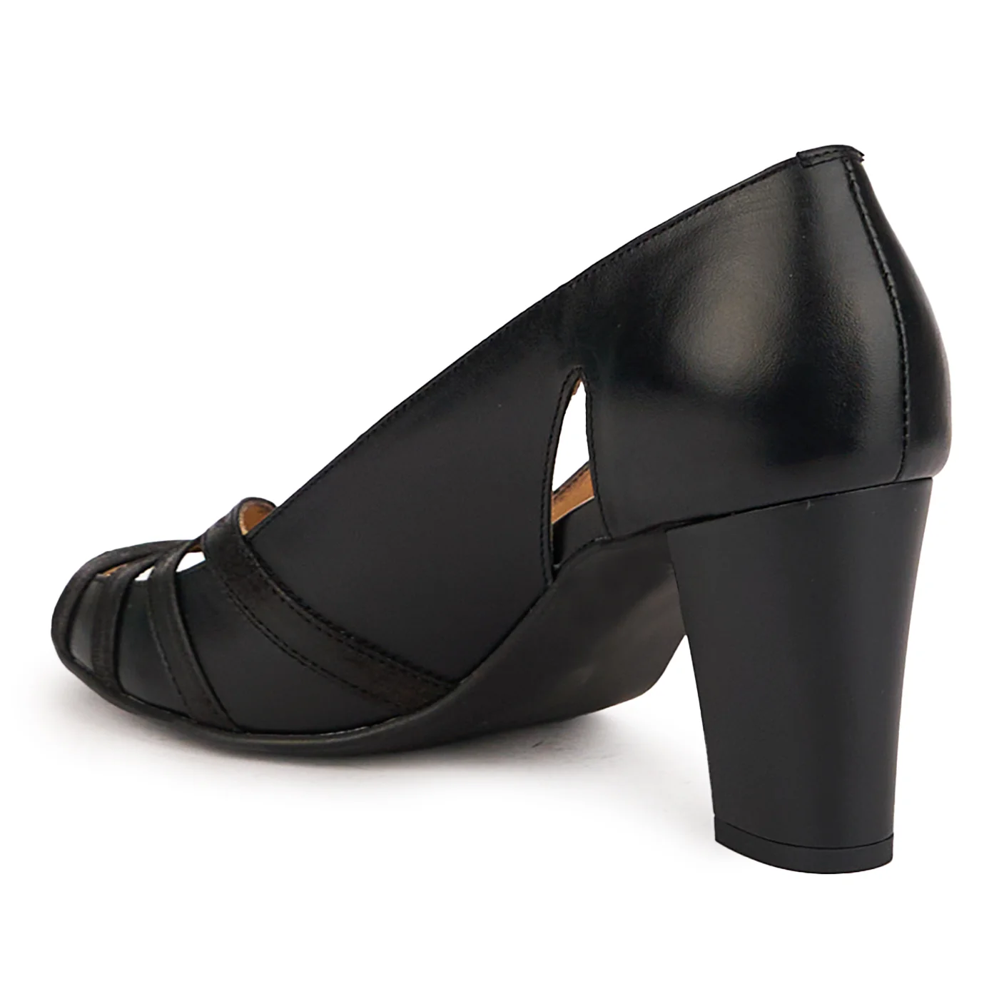 Pantofi decupati dama din piele naturala neagra cu toc gros 7.5 cm 16772 - Image 2