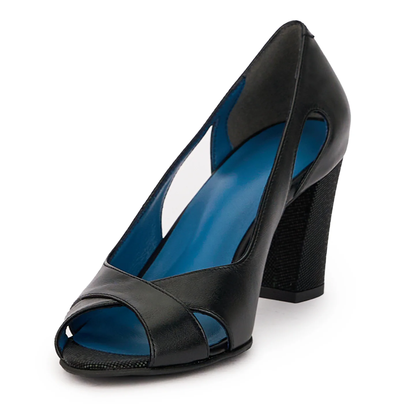 Pantofi decupati dama din piele naturala neagra cu toc gros 7 cm 15923 - Image 3
