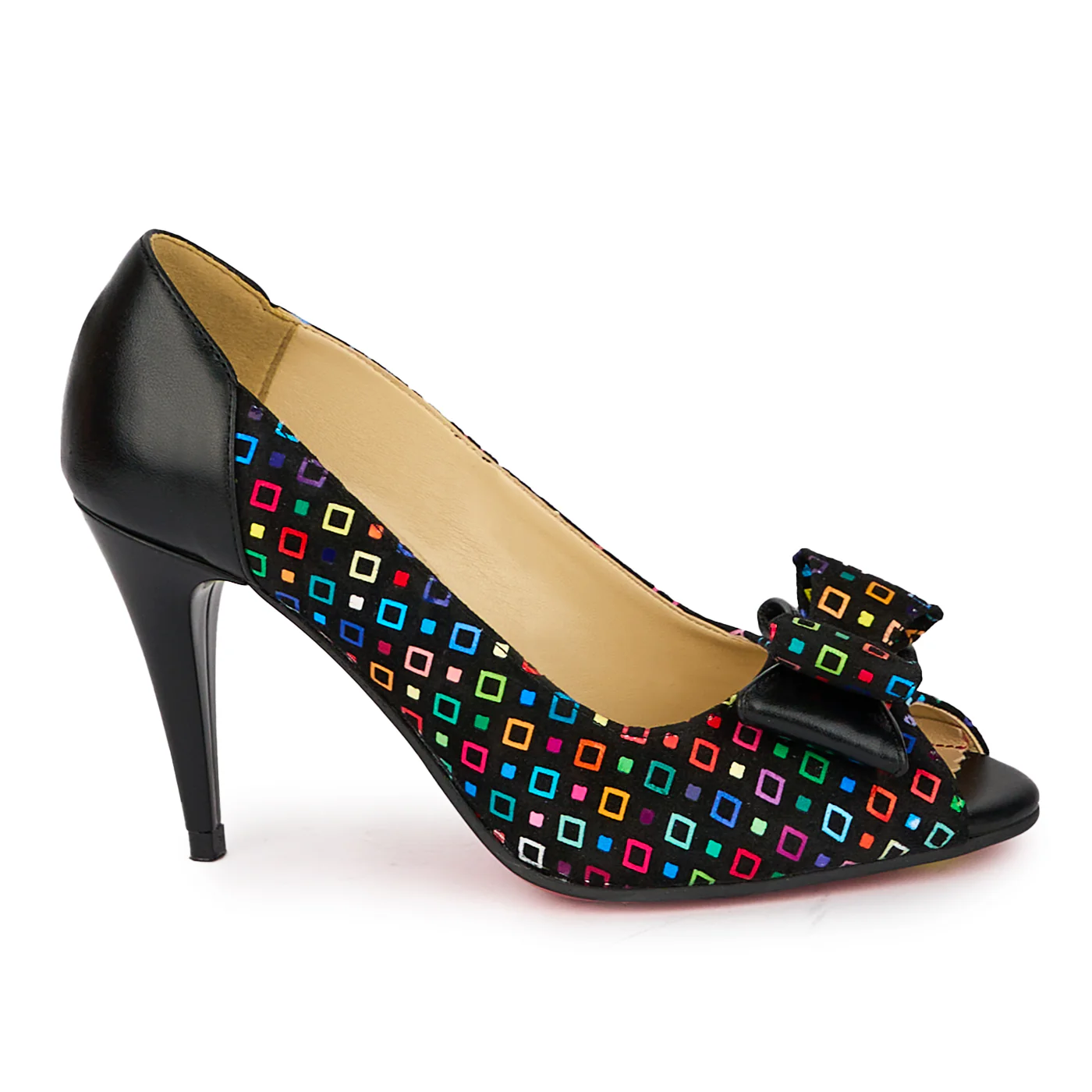 Pantofi decupati dama din piele naturala neagra cu toc subtire 8.5 cm 18078