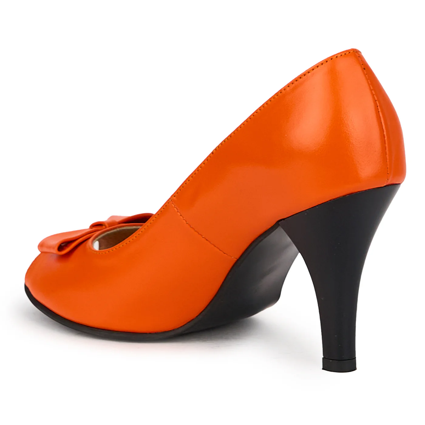 Pantofi decupati dama din piele naturala portocalie cu toc subtire 9 cm 16023 - Image 2