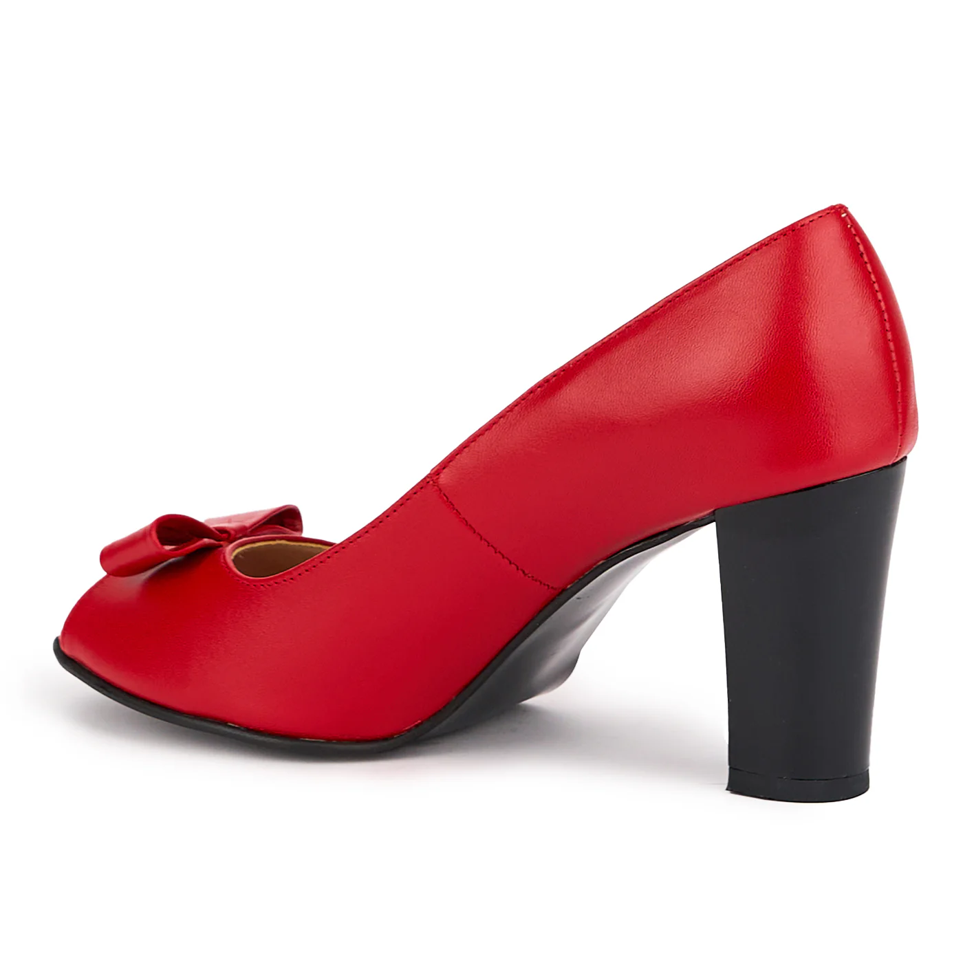 Pantofi decupati dama din piele naturala rosie cu toc gros 8 cm 16910 - Image 2