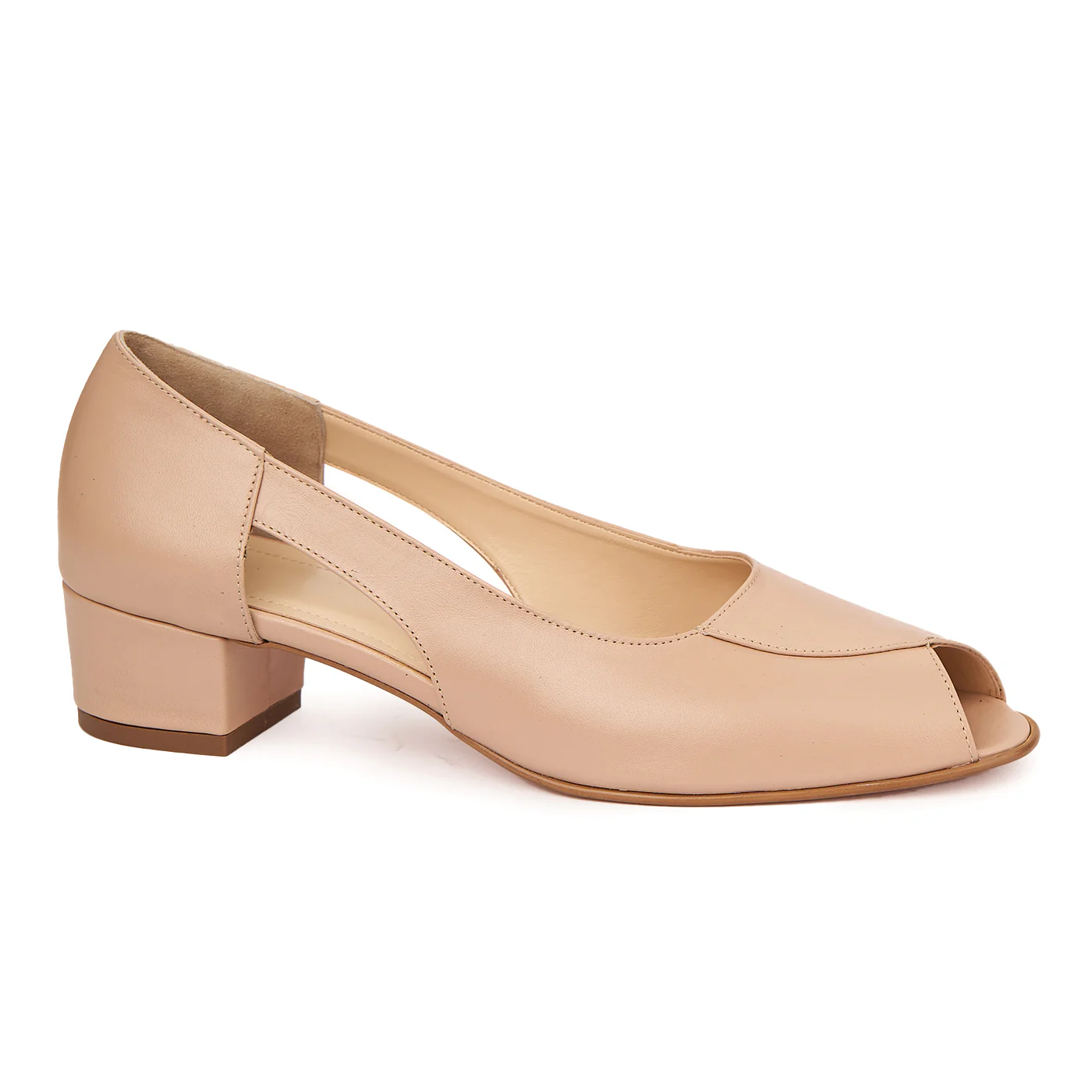 Pantofi decupati toc mic din piele naturala bej 4959