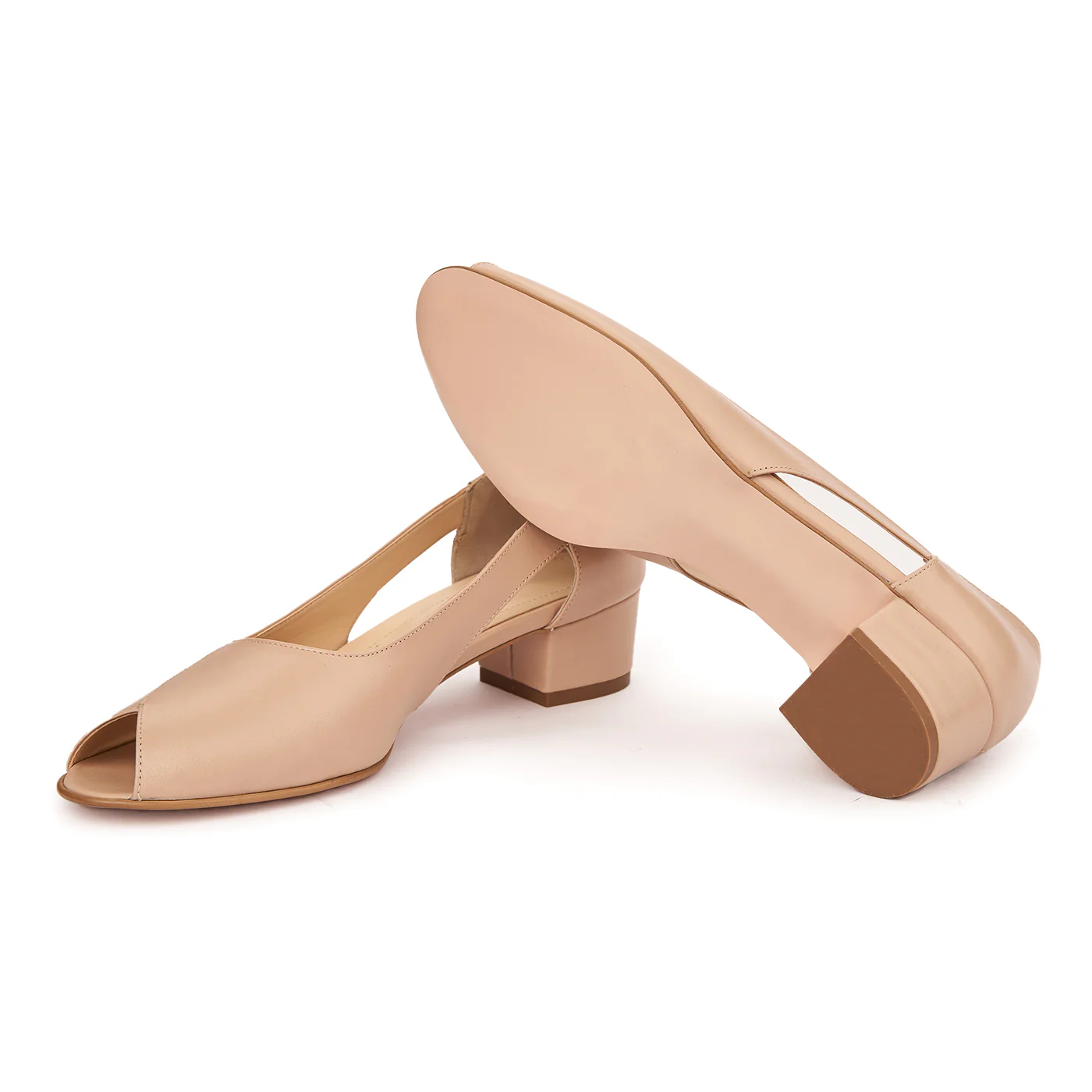 Pantofi decupati toc mic din piele naturala bej 4959 - Image 3