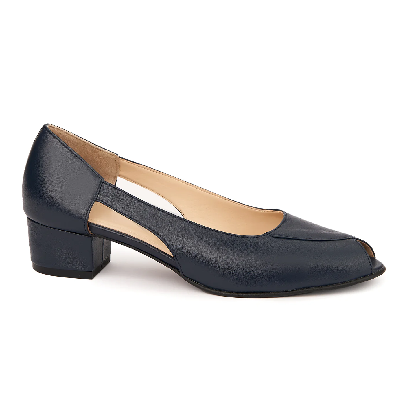 Pantofi decupati toc mic din piele naturala bleumarin 4966