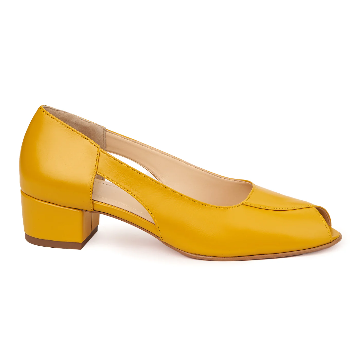 Pantofi decupati toc mic din piele naturala galbena 4965