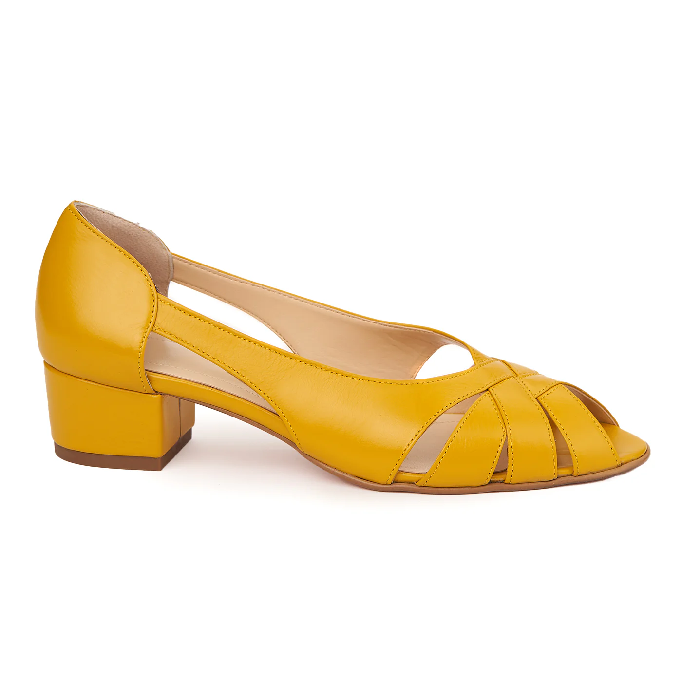 Pantofi decupati toc mic din piele naturala galbena 4968