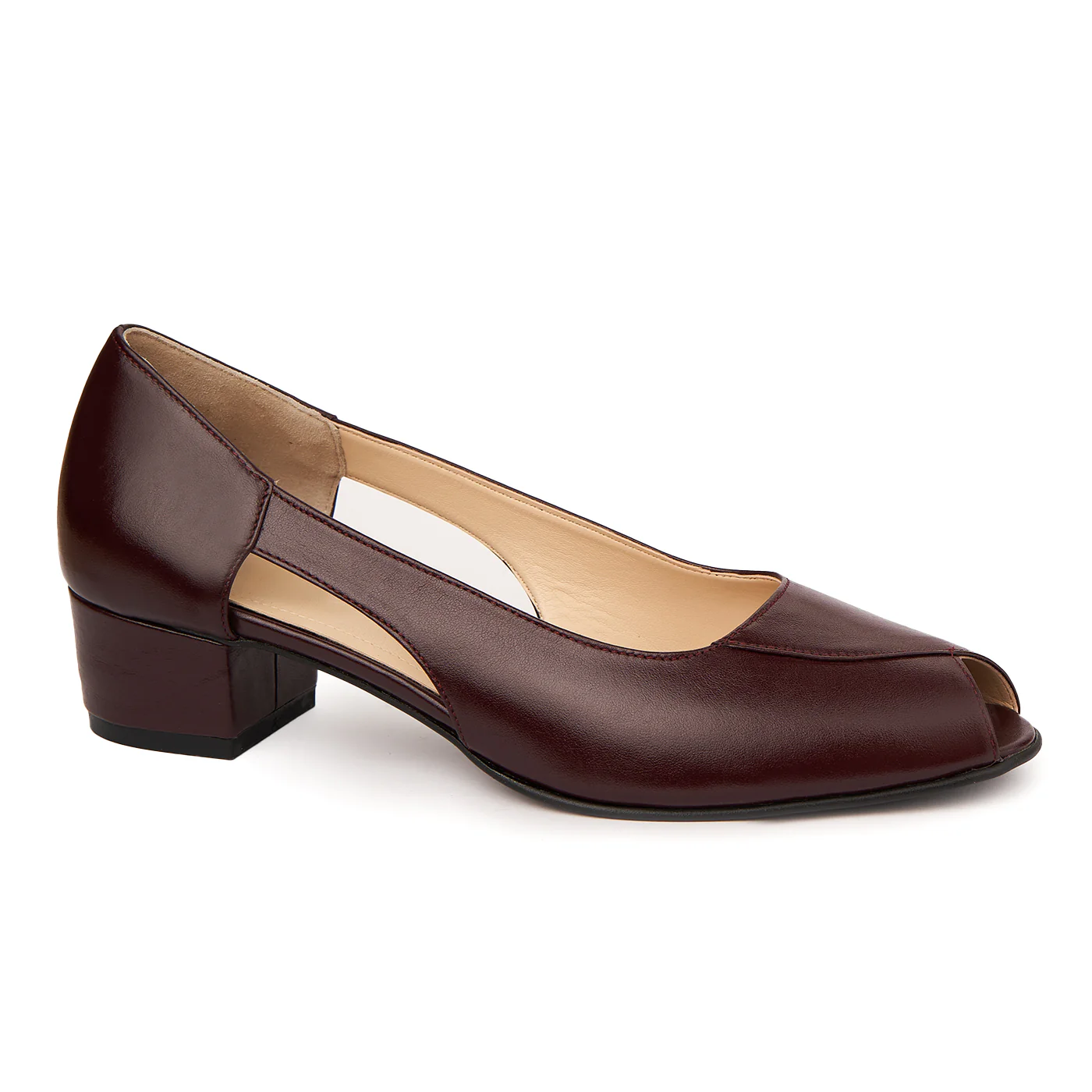 Pantofi decupati toc mic din piele naturala grena 4964