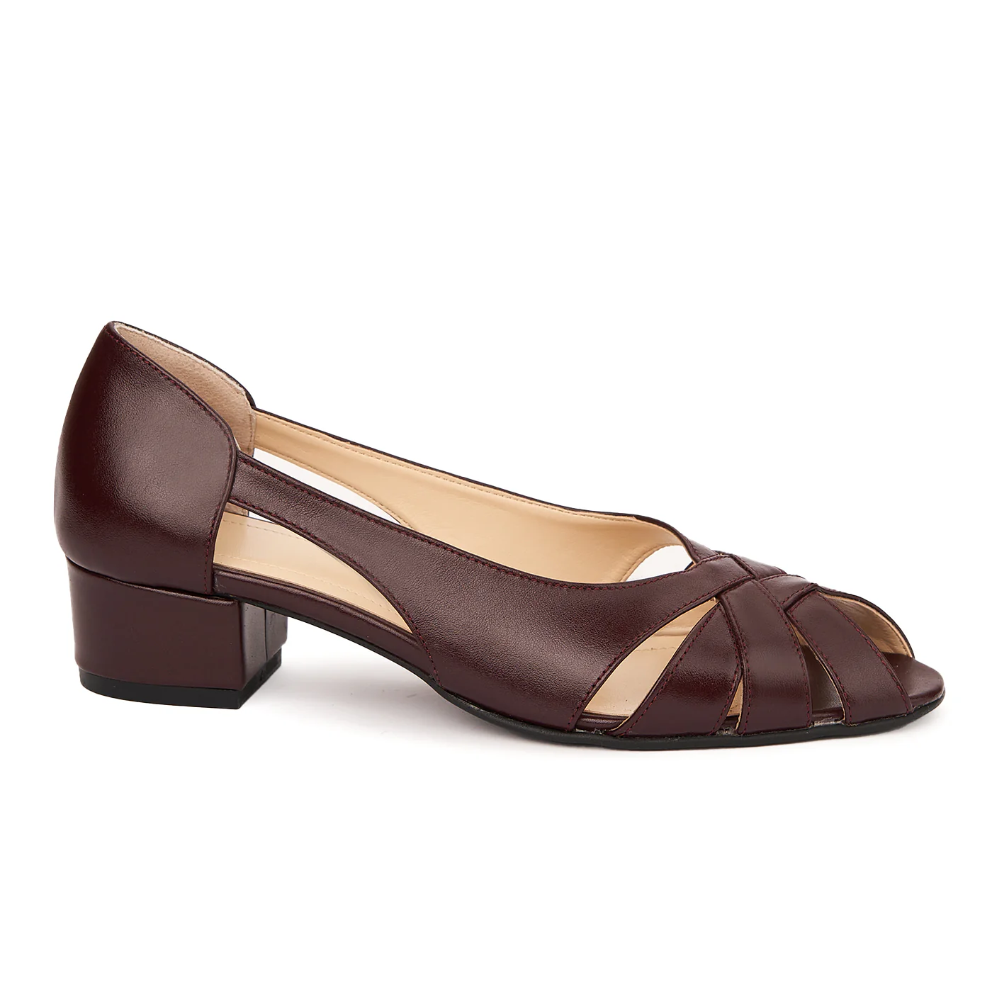 Pantofi decupati toc mic din piele naturala grena 4970