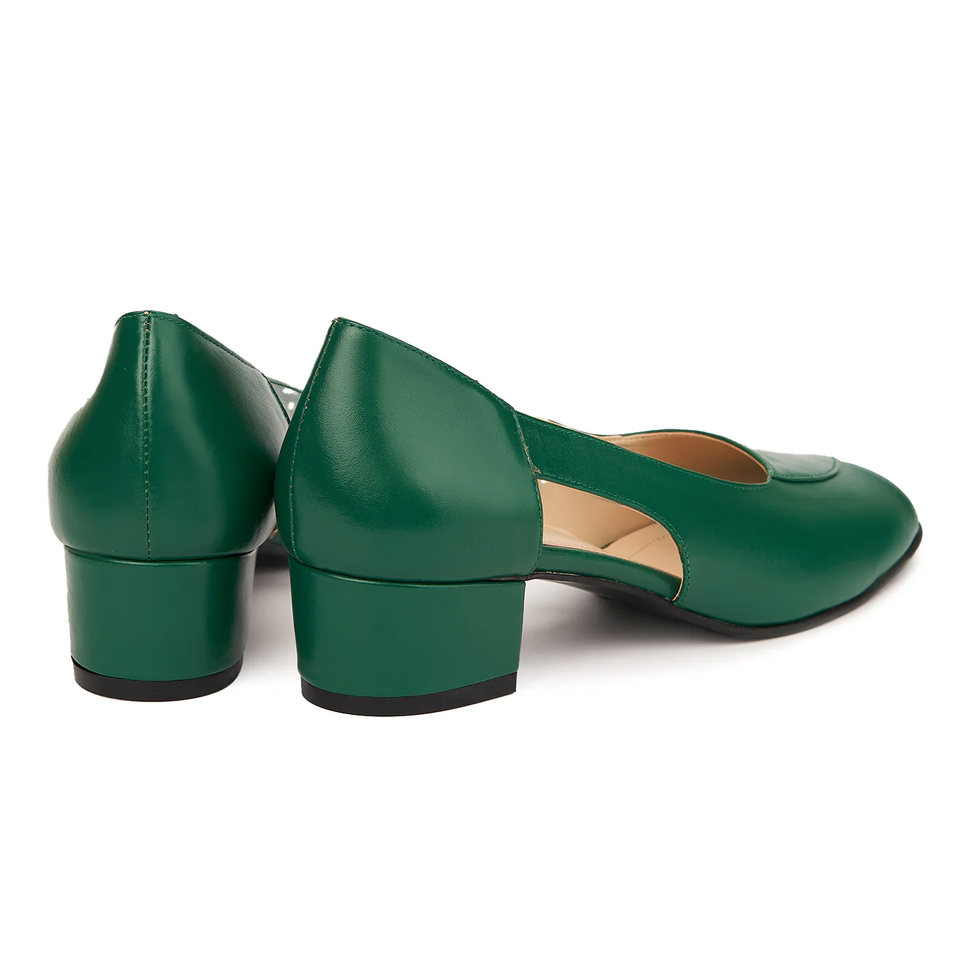 Pantofi decupati toc mic din piele naturala verde 4967 - Image 2