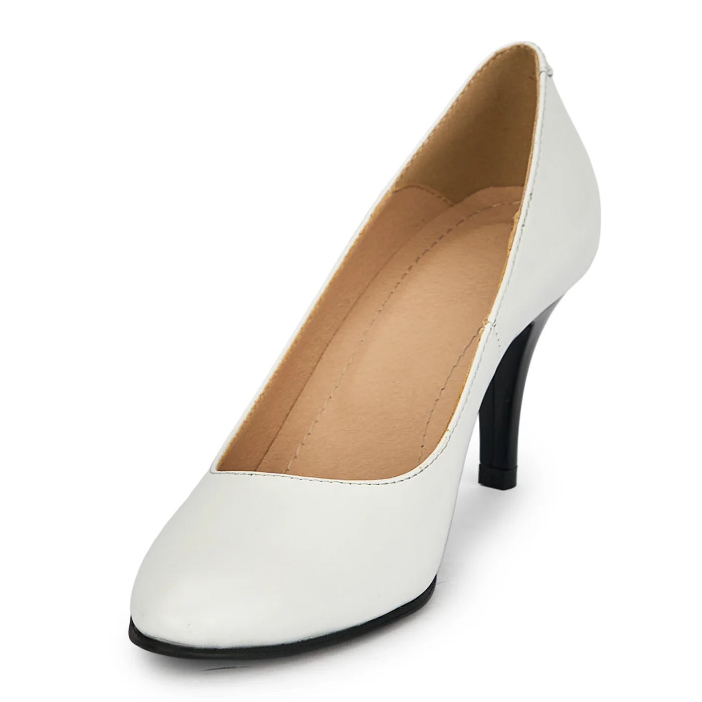 Pantofi din piele naturala alba cu toc subtire 7.5  cm 19360 - Image 3