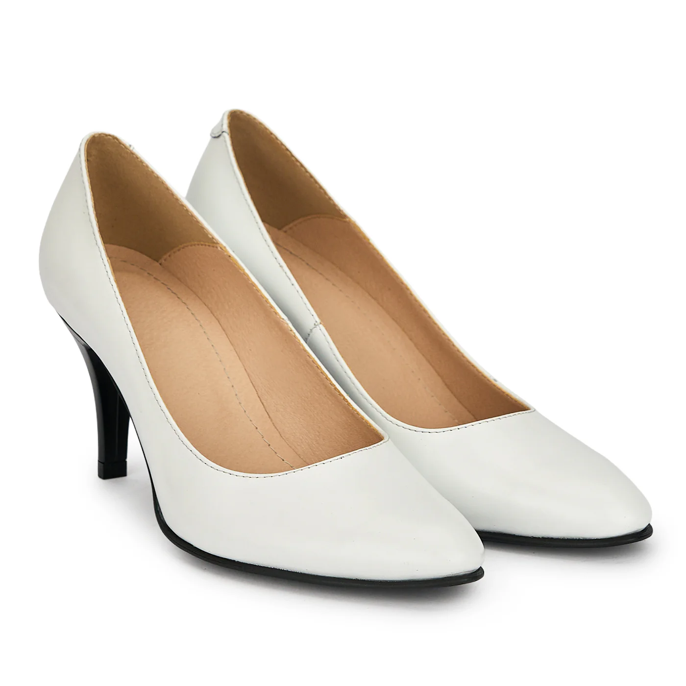 Pantofi din piele naturala alba cu toc subtire 7.5  cm 19360 - Image 4