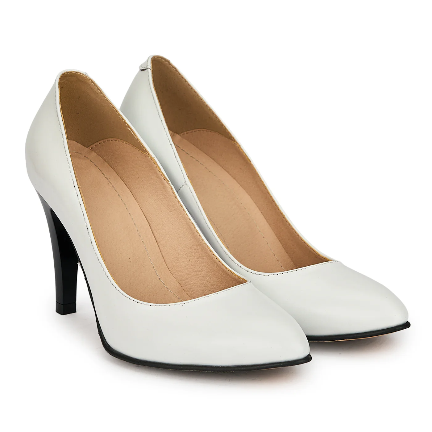 Pantofi din piele naturala alba cu toc subtire 9 cm 19354 - Image 4