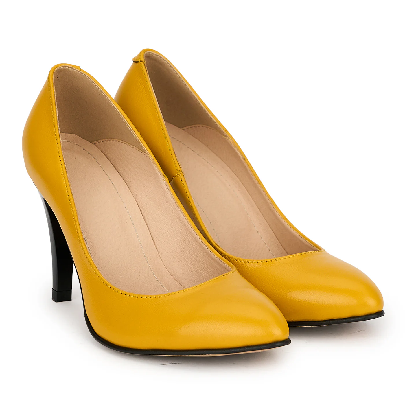Pantofi din piele naturala galbena cu toc subtire 9 cm 19352 - Image 4