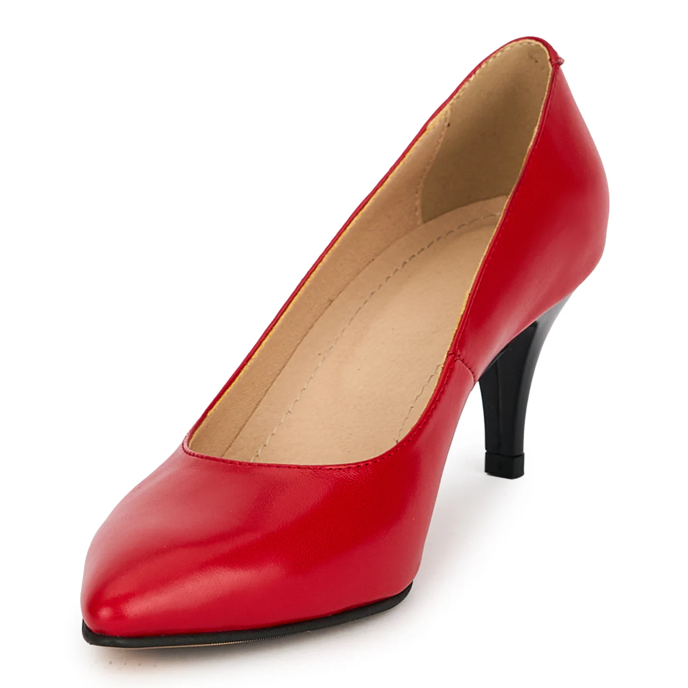 Pantofi din piele naturala rosie cu toc subtire 6.5 cm 19357 - Image 3