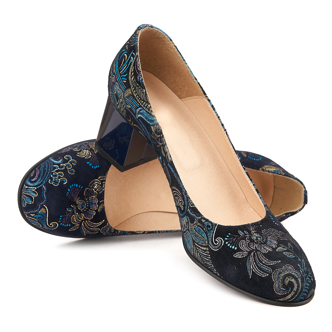 Pantofi din Piele Naturala Bleumarin Floral 4029 - Image 4