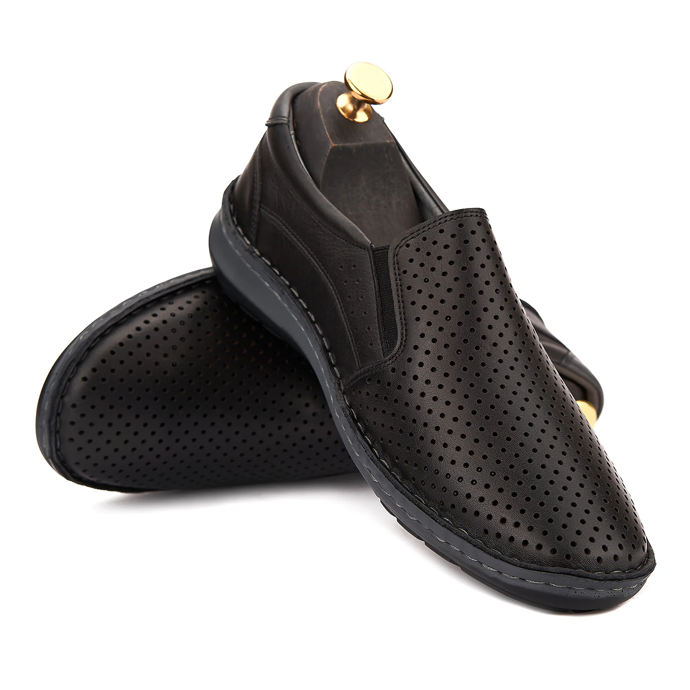 Pantofi din piele naturala perforata neagra 1015 - Image 4