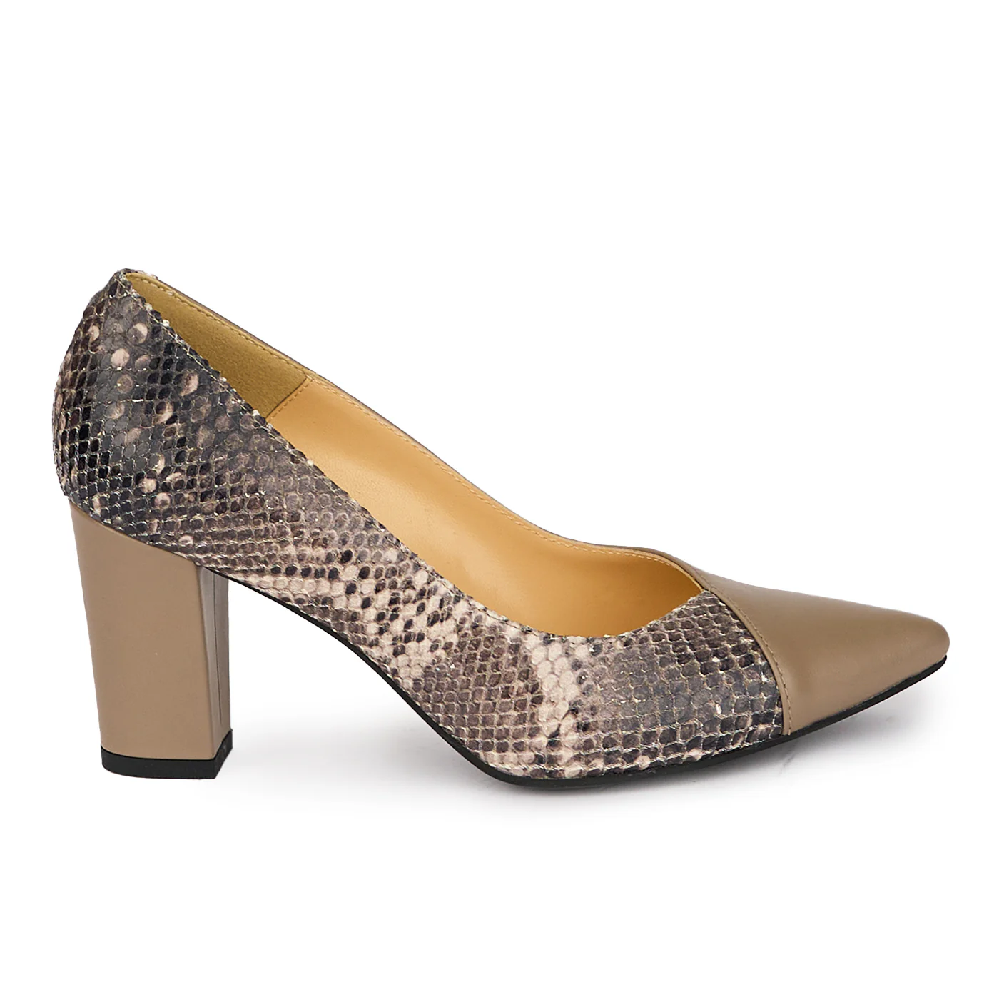 Pantofi eleganti dama din piele naturala bej cu toc gros 7.5 cm 18051