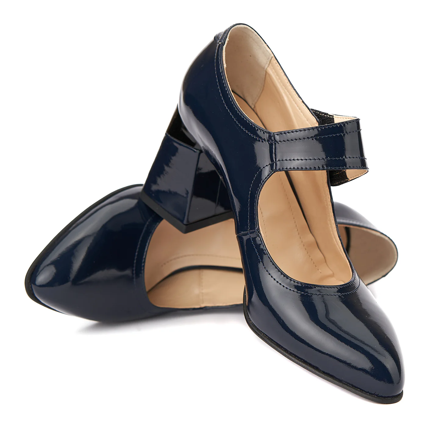 Pantofi eleganti din piele naturala albastra lacuita 4384 - Image 4