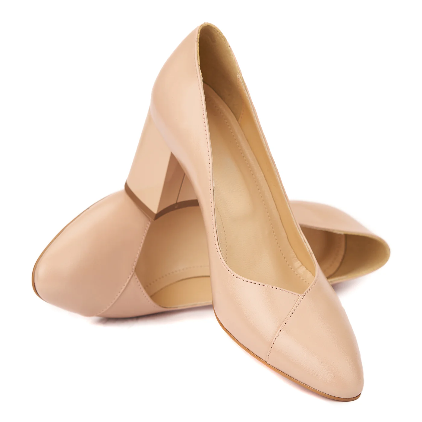 Pantofi eleganti din piele naturala bej cu toc vopsit 4457 - Image 4