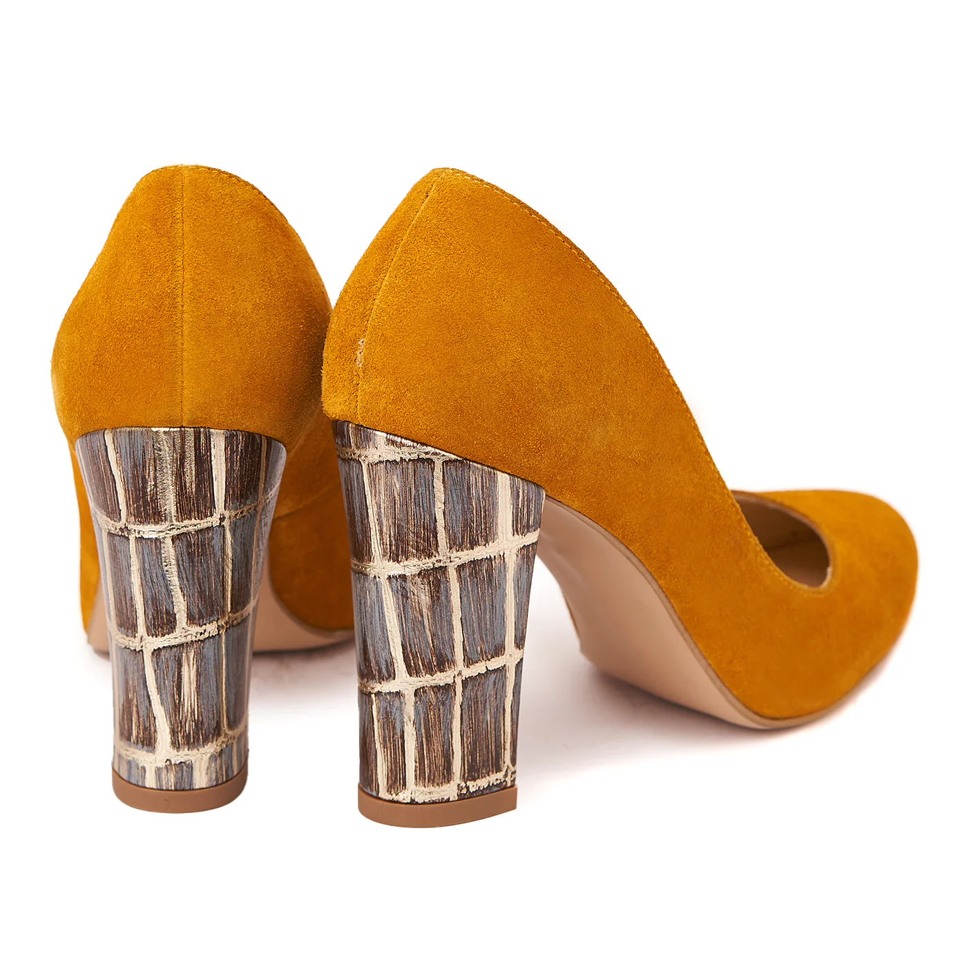 Pantofi eleganti din piele naturala camel cu toc imbracat 4440 - Image 2