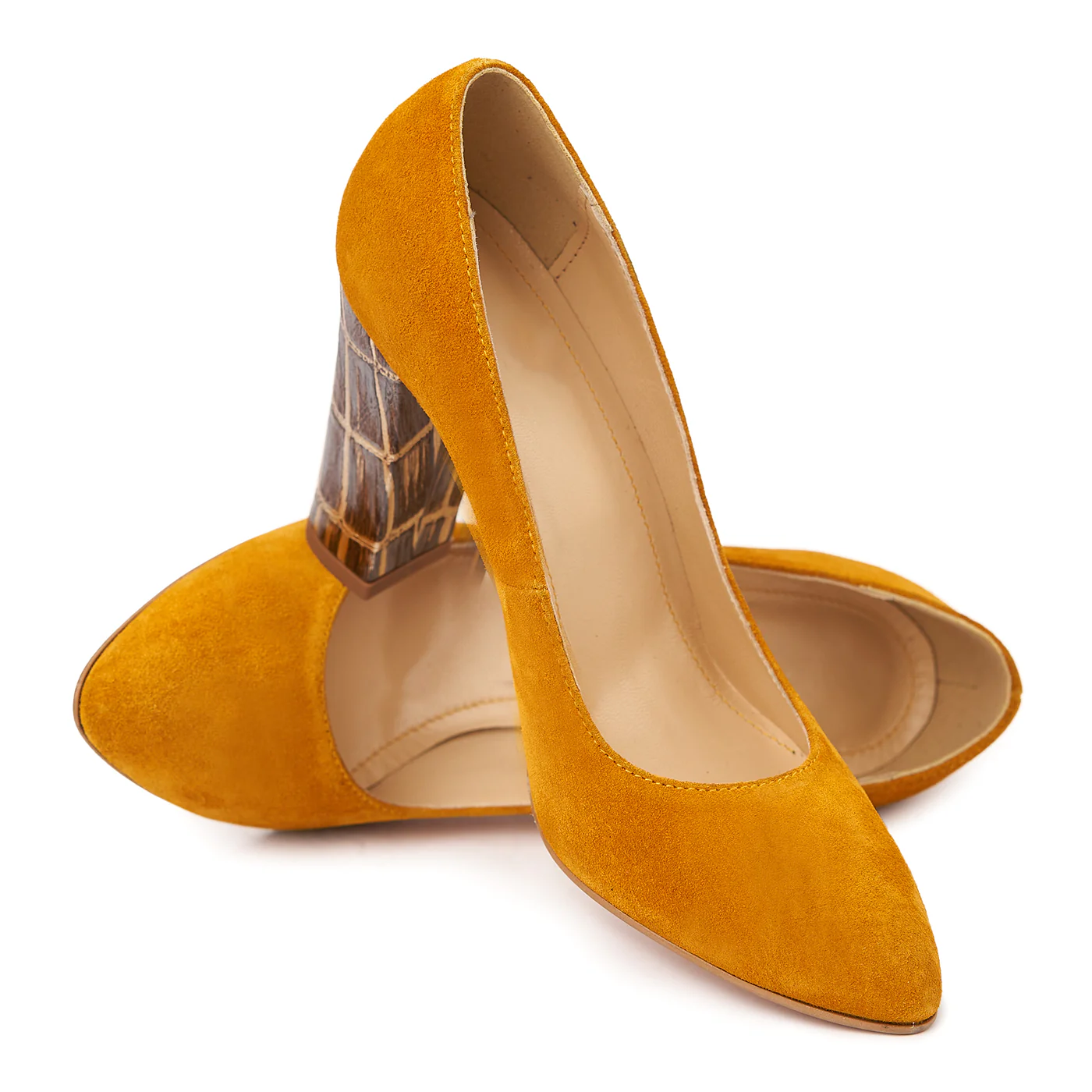 Pantofi eleganti din piele naturala camel cu toc imbracat 4440 - Image 4