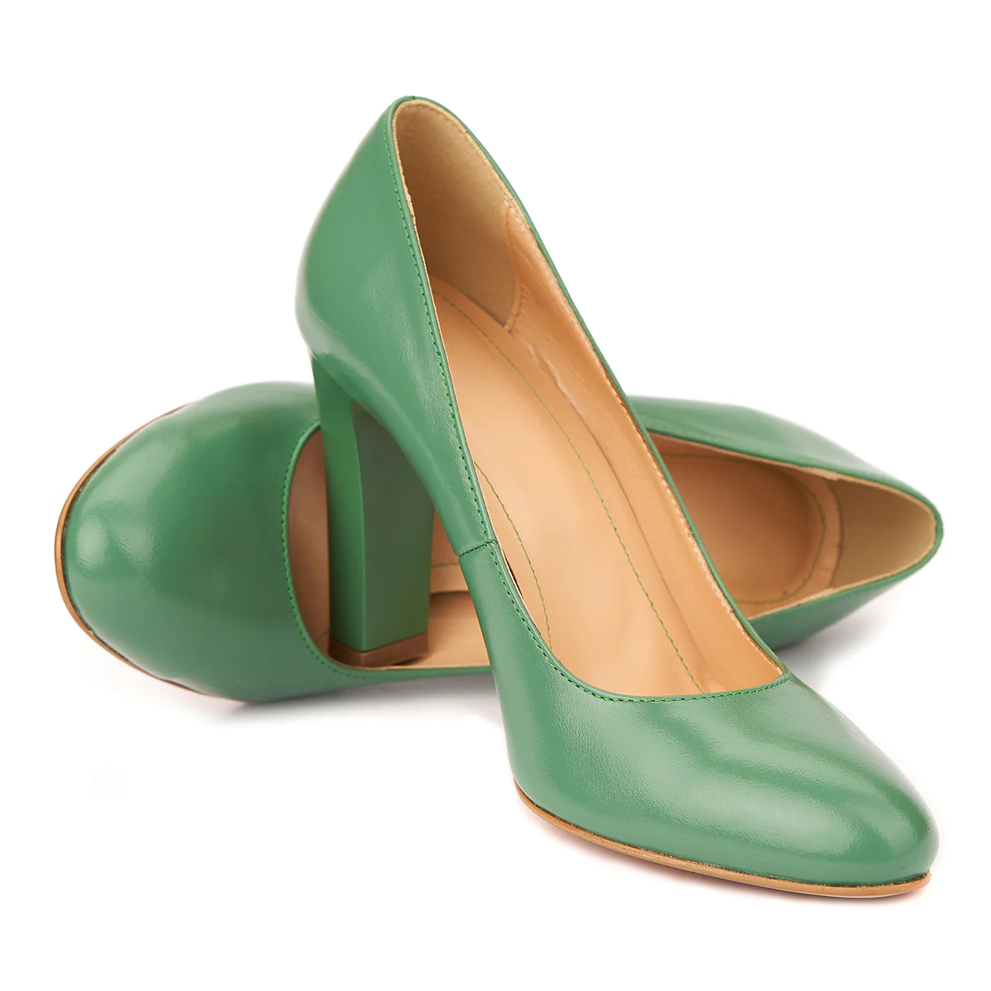 Pantofi eleganti din piele naturala verde cu toc vopsit 4442 - Image 4