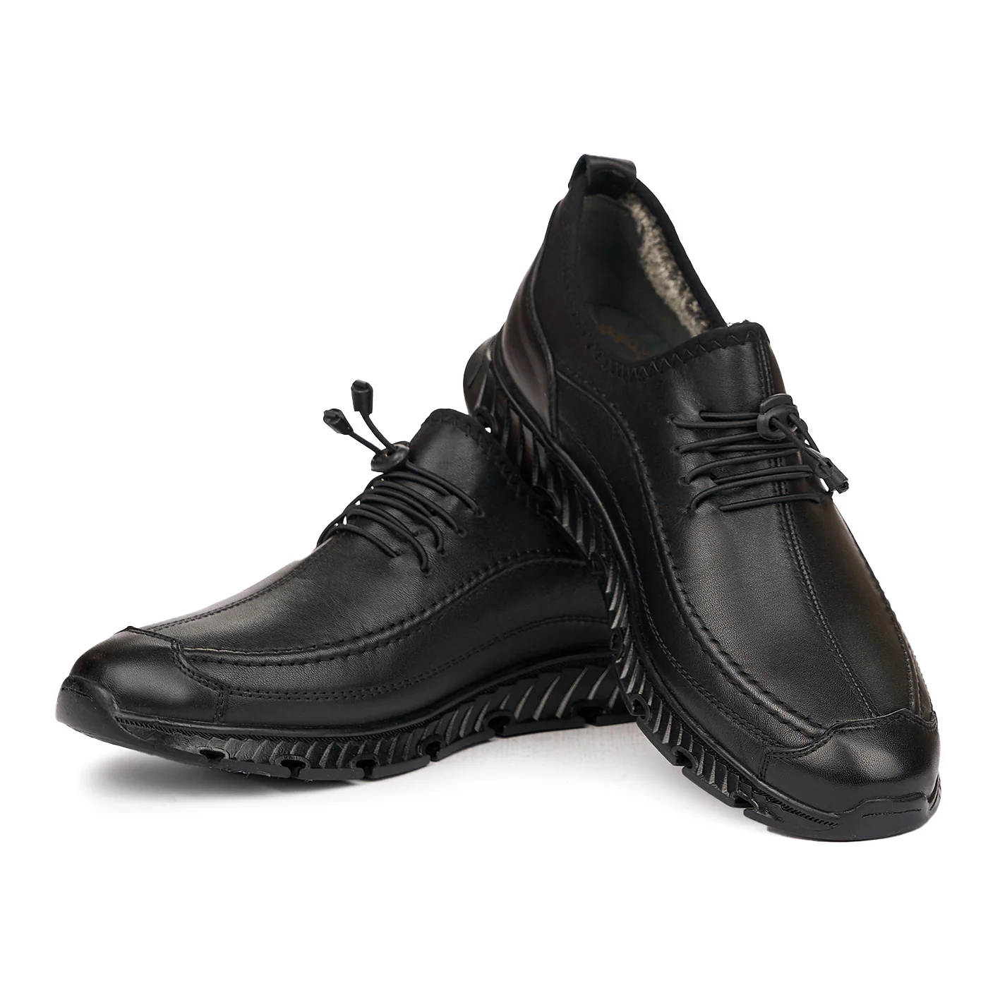 Pantofi Negri Barbati Casual Imblaniti din Piele Naturala 7062 - Image 2