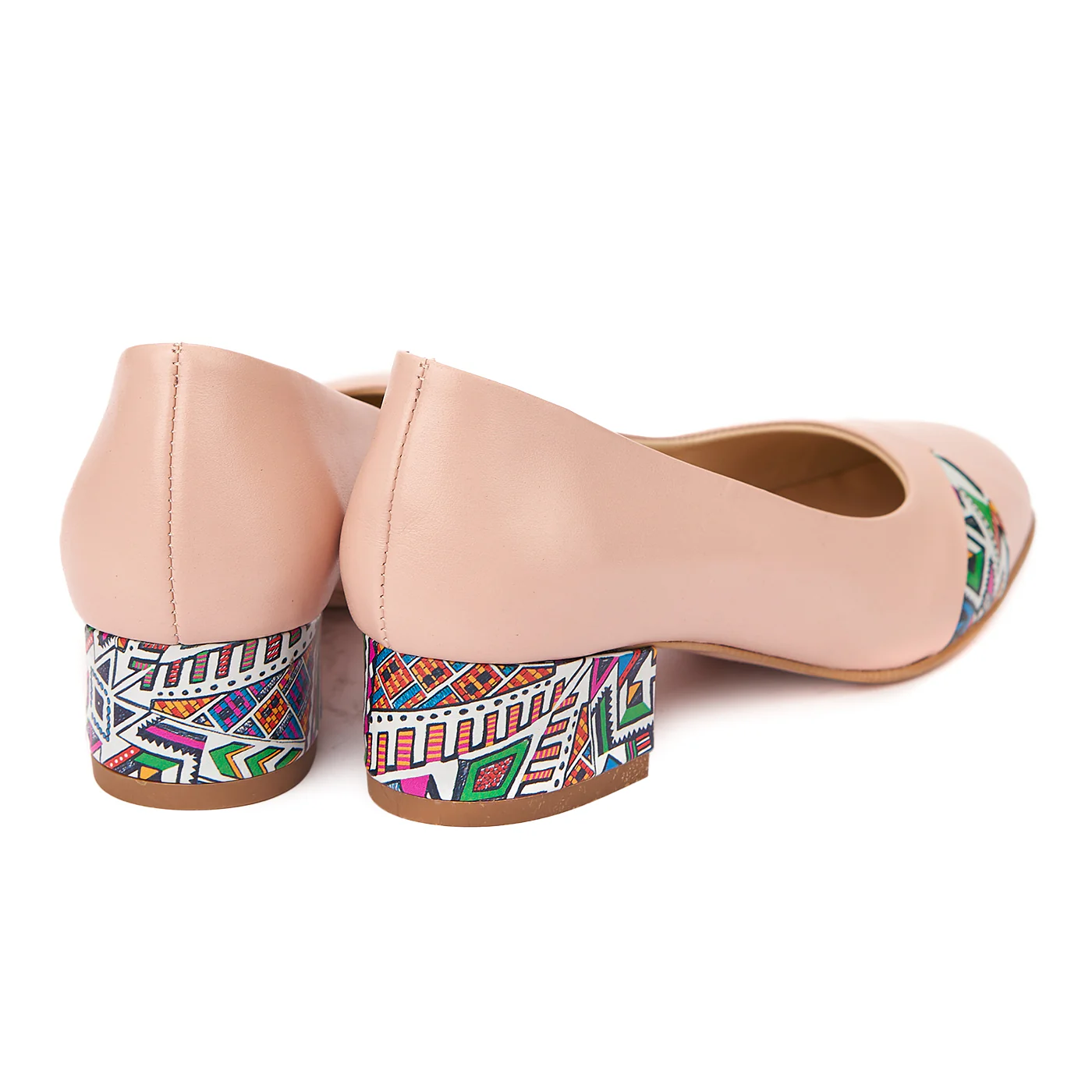 Pantofi nude cu toc mic din piele naturala 4486 - Image 2