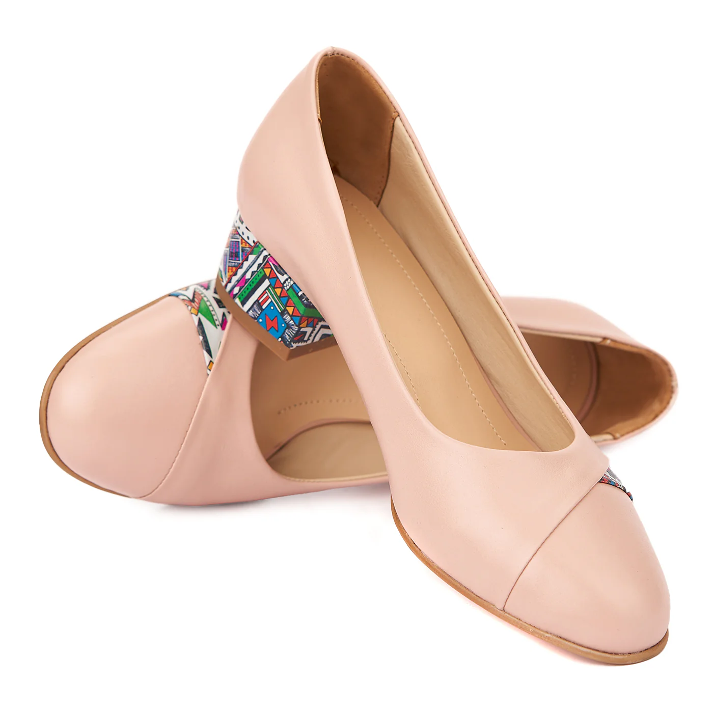 Pantofi nude cu toc mic din piele naturala 4486 - Image 4