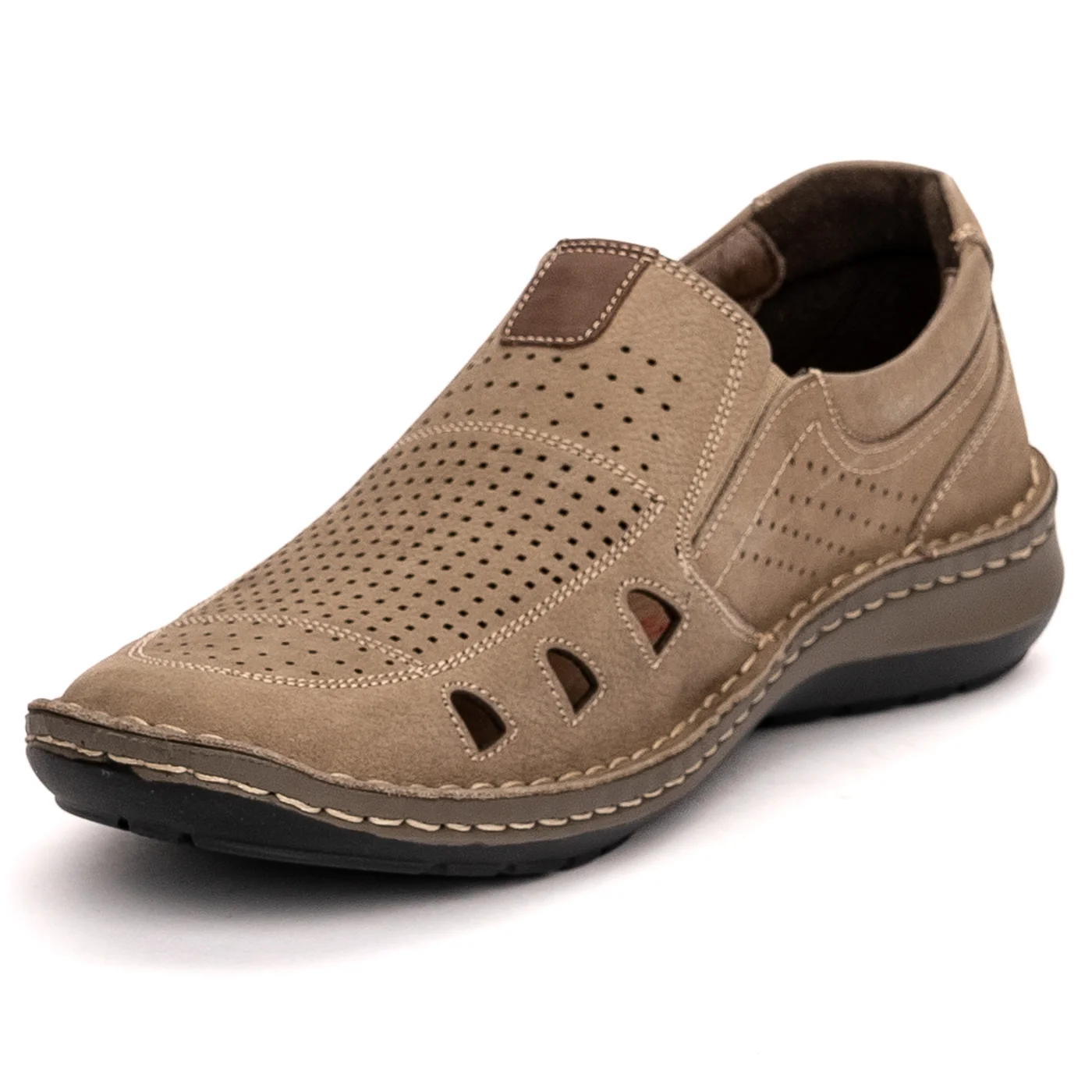 Pantofi perforati barbati din piele naturala bej 7507 - Image 3