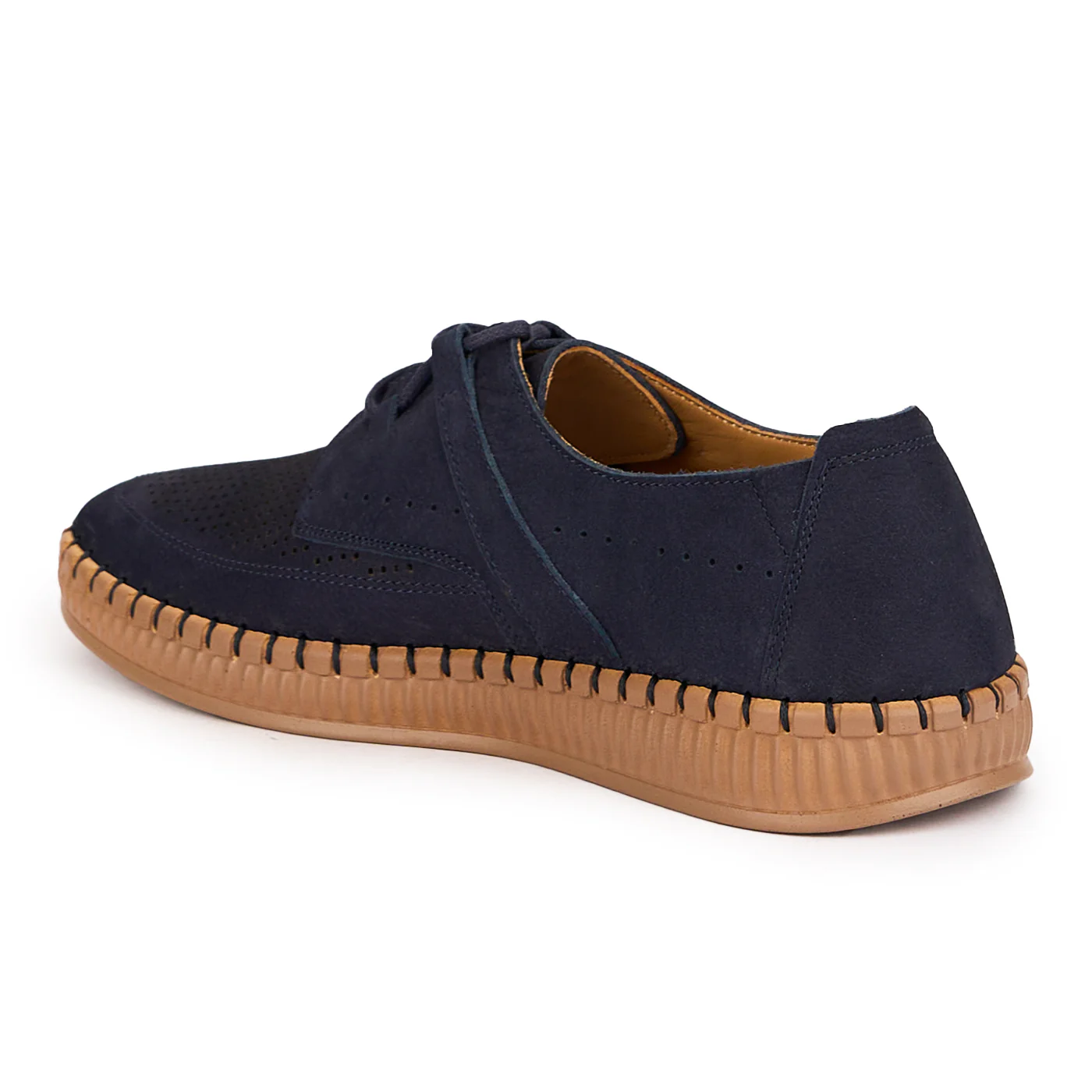 Pantofi perforati barbati din piele naturala bleumarin 7753 - Image 2
