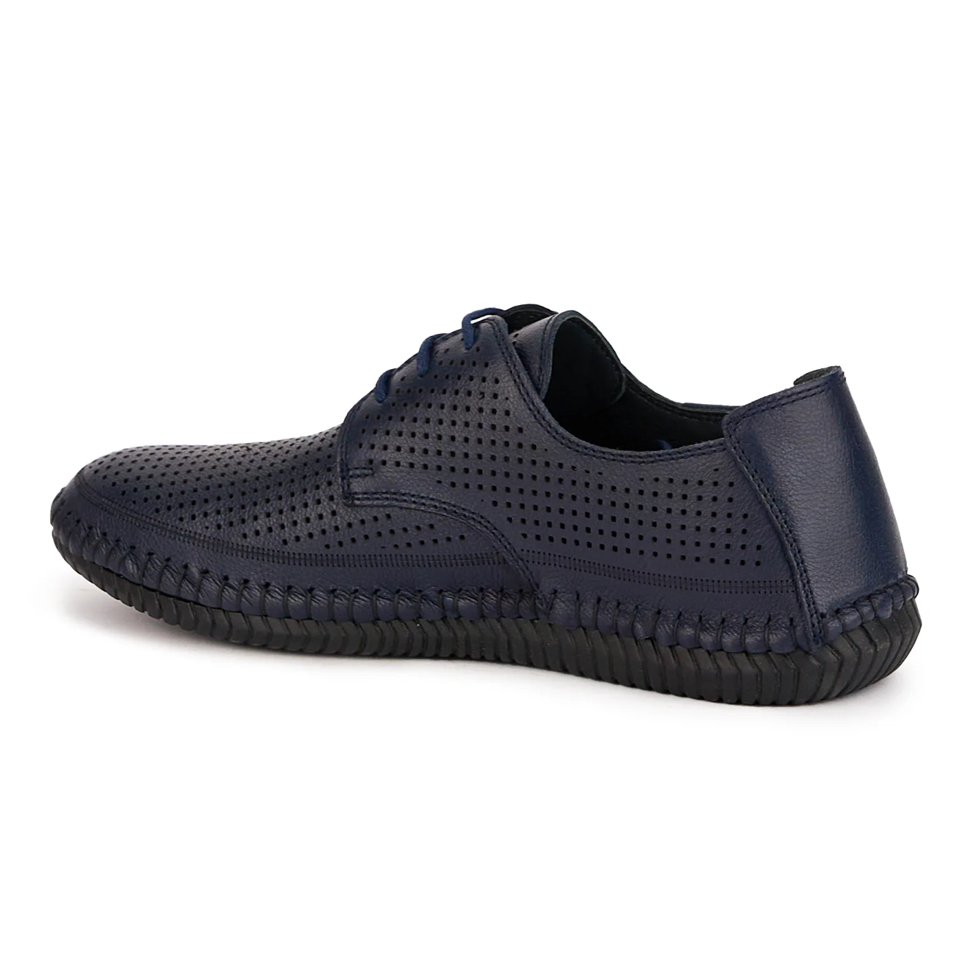Pantofi perforati barbati din piele naturala bleumarin 7762 - Image 2