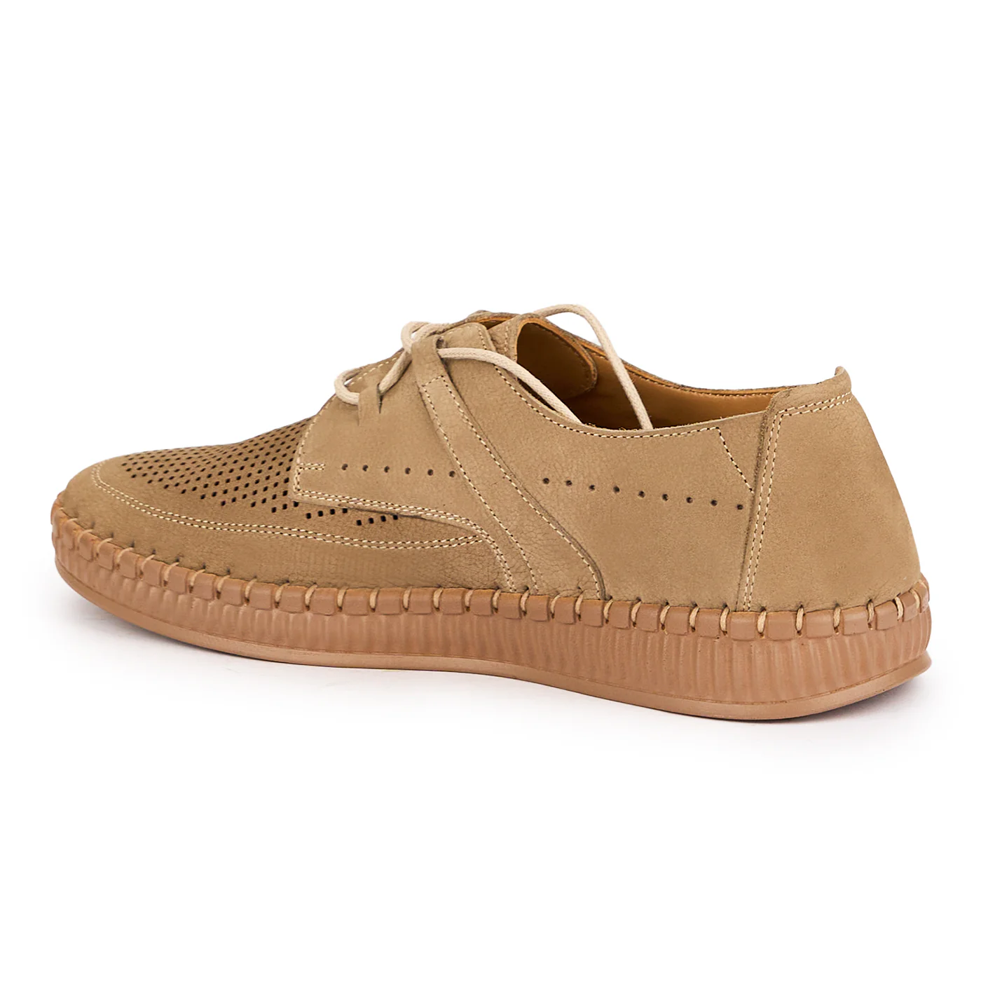 Pantofi perforati barbati din piele naturala bej 7756 - Image 2