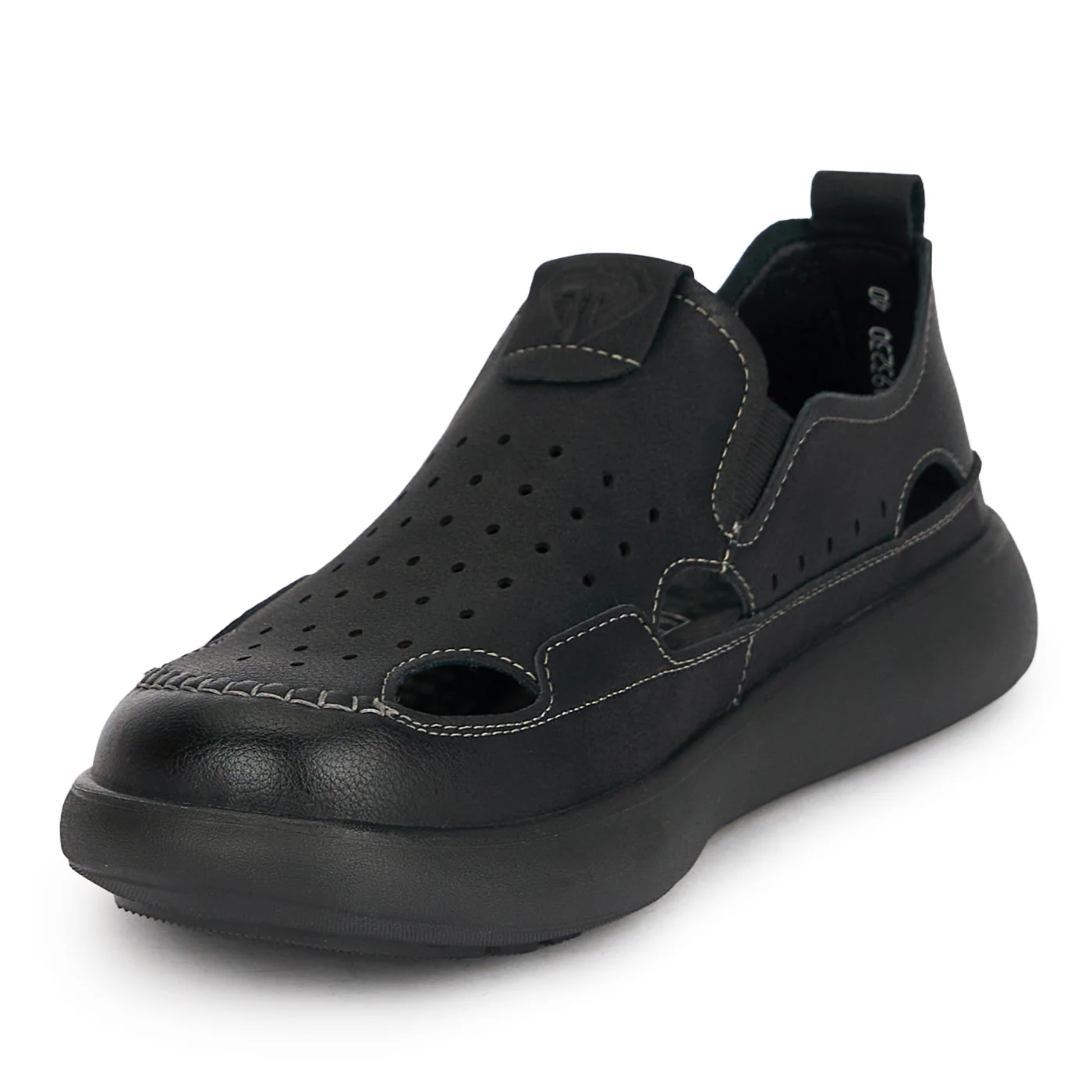 Pantofi perforati barbati din piele naturala neagra 20182 - Image 3