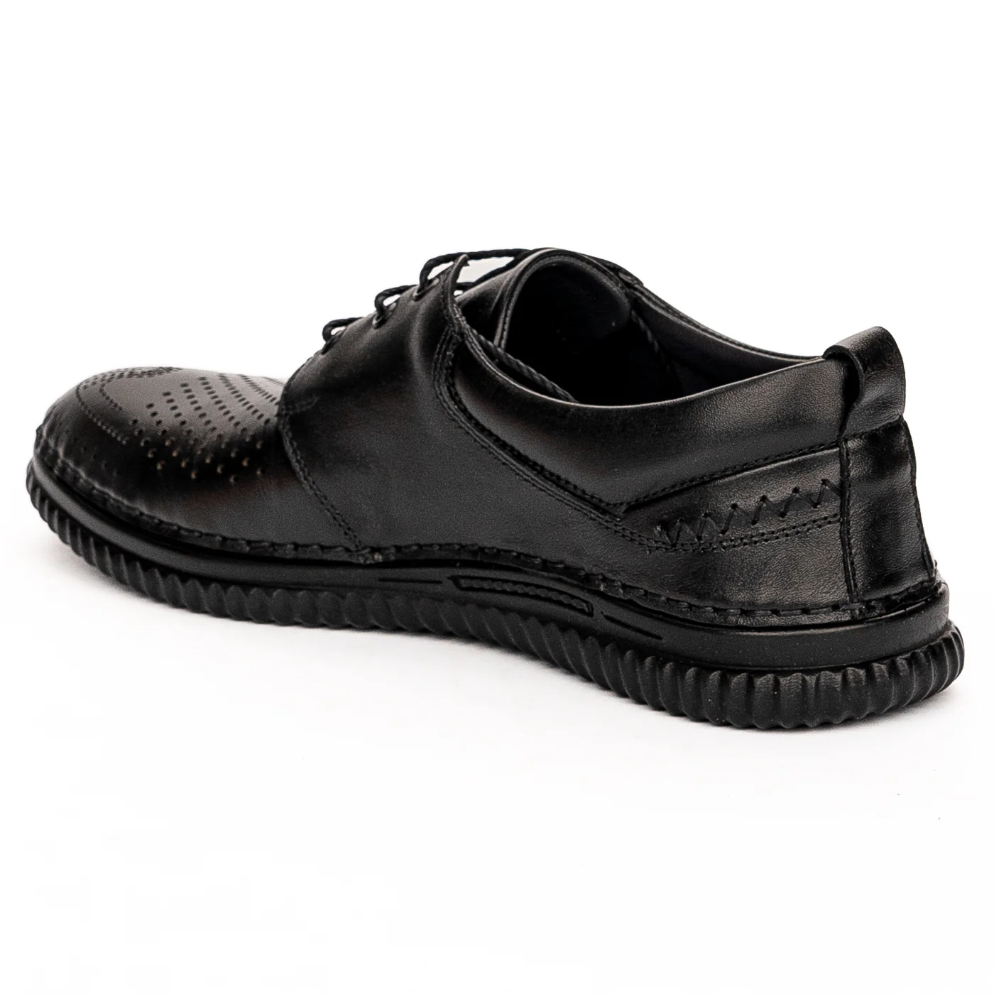 Pantofi perforati barbati din piele naturala neagra 7475 - Image 2